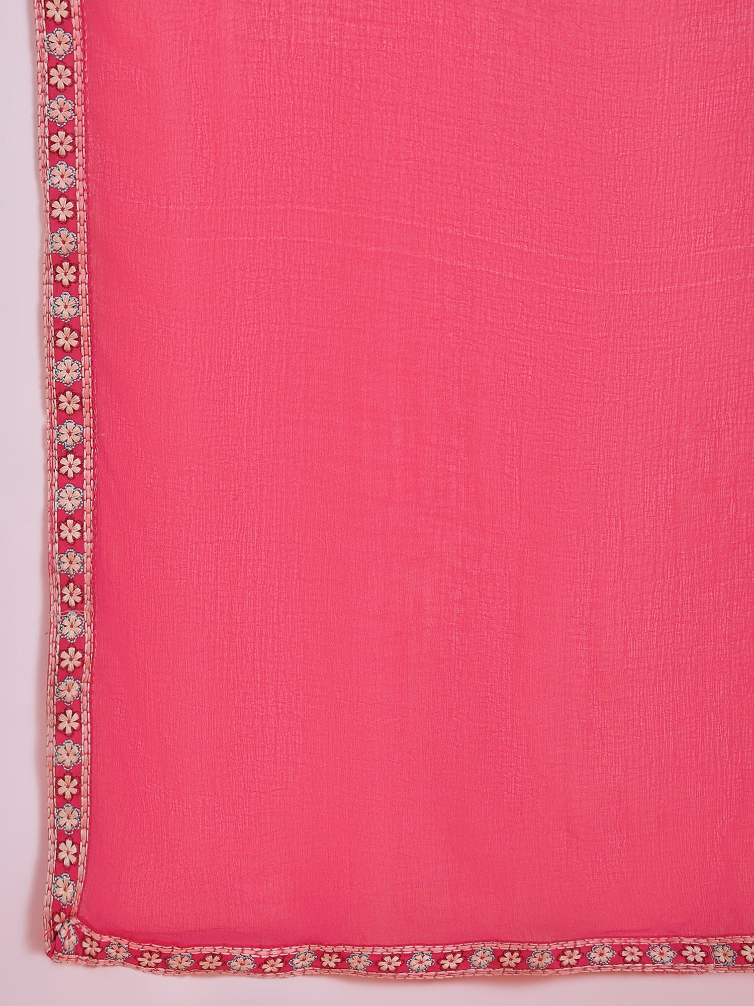 Embroidered Hand Work Silk Kurti With Palazzos & Dupatta