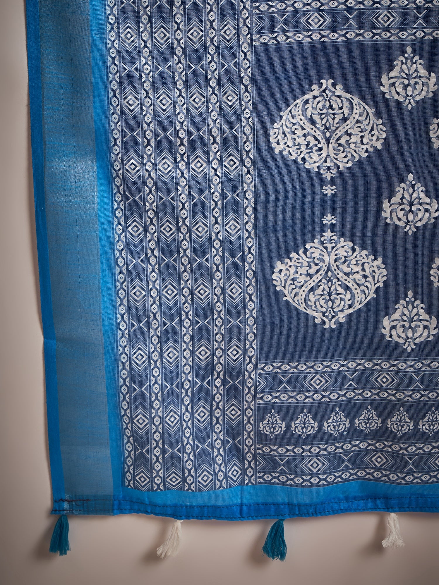Ajrak Block Zari Linen Blend Saree