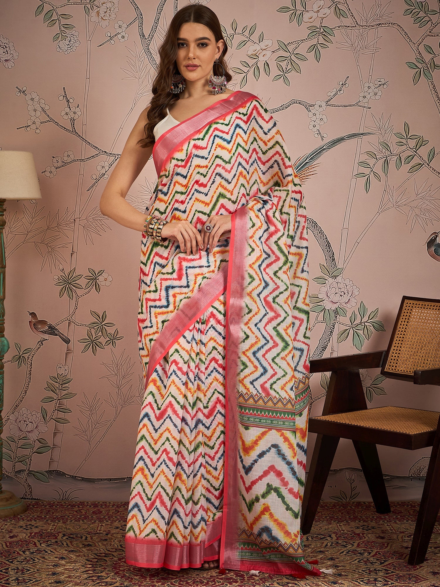 Zari Linen Blend Leheriya Saree