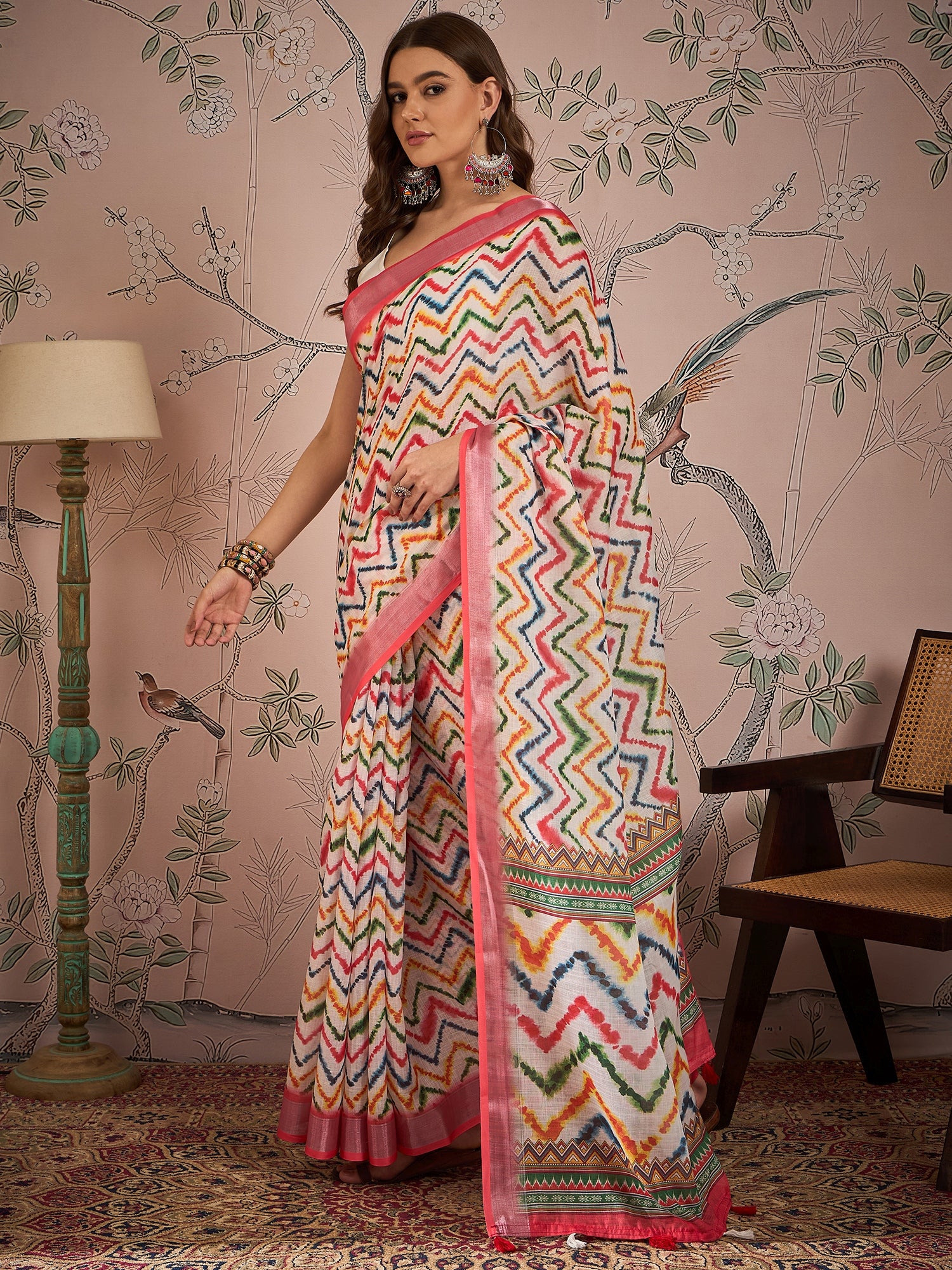 Zari Linen Blend Leheriya Saree