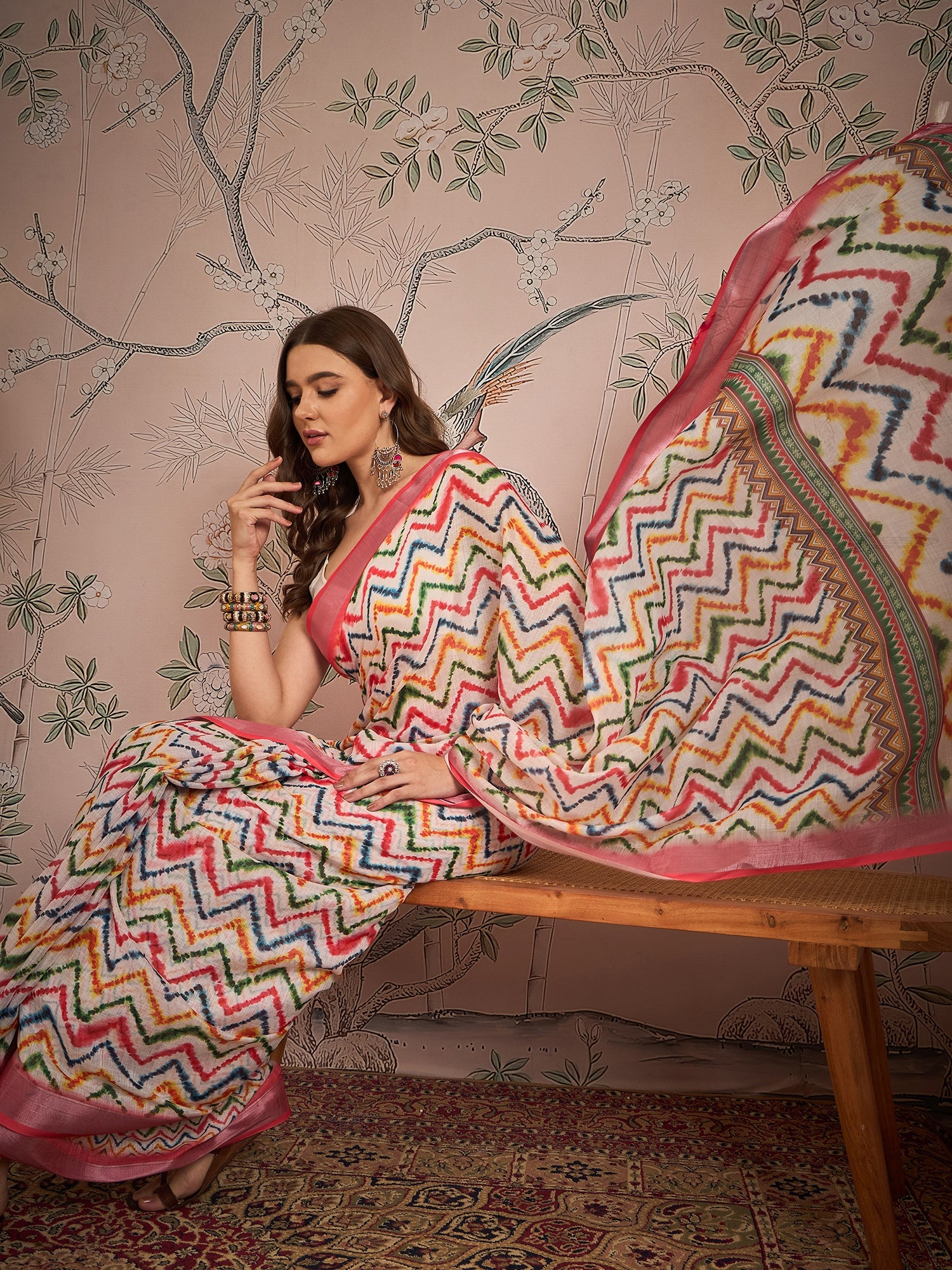 Zari Linen Blend Leheriya Saree
