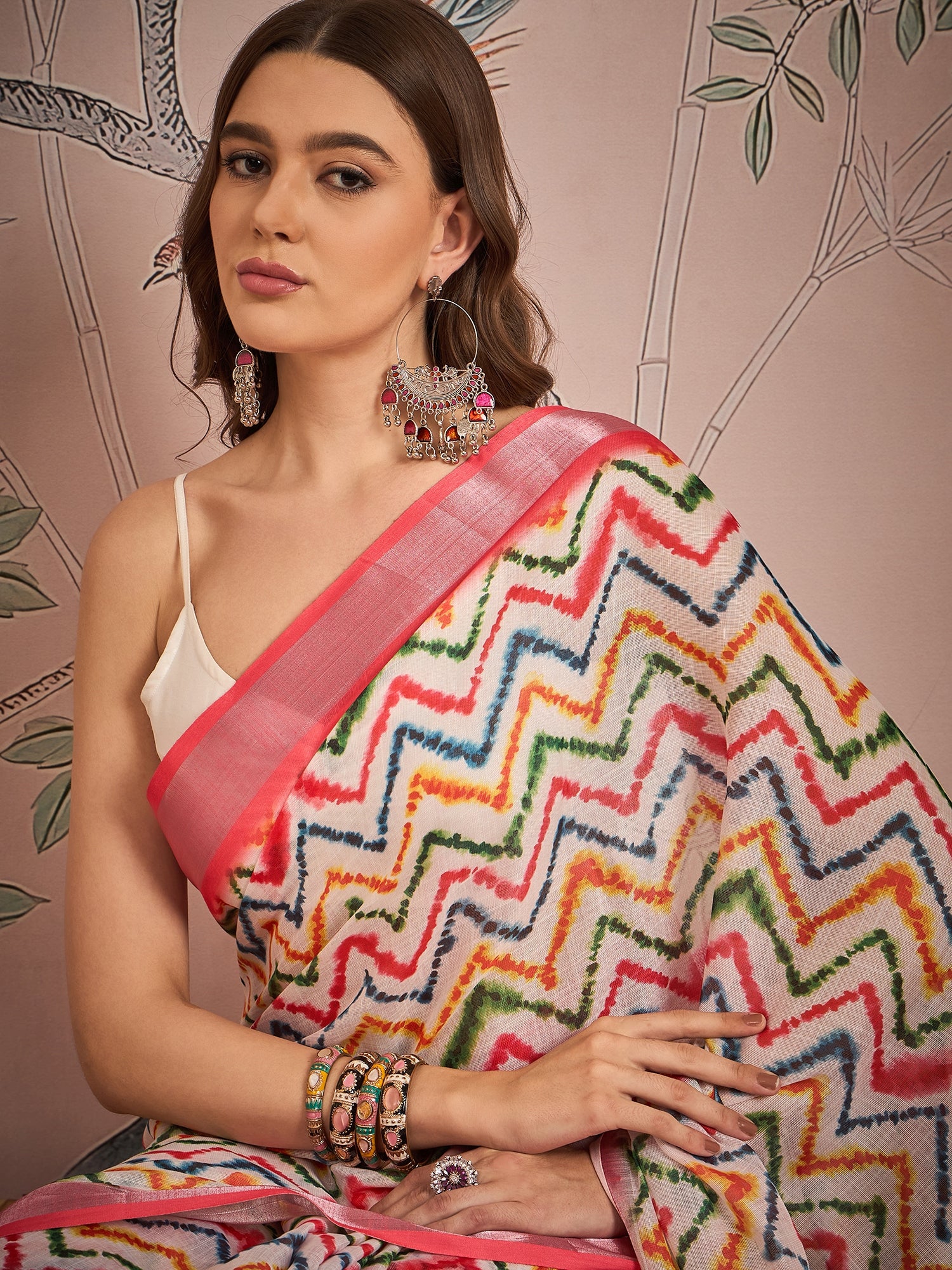Zari Linen Blend Leheriya Saree