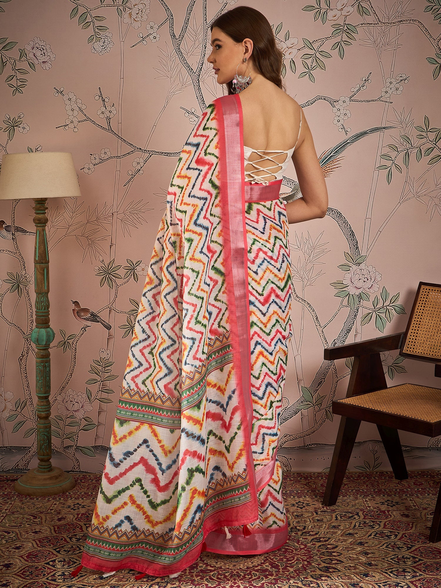 Zari Linen Blend Leheriya Saree