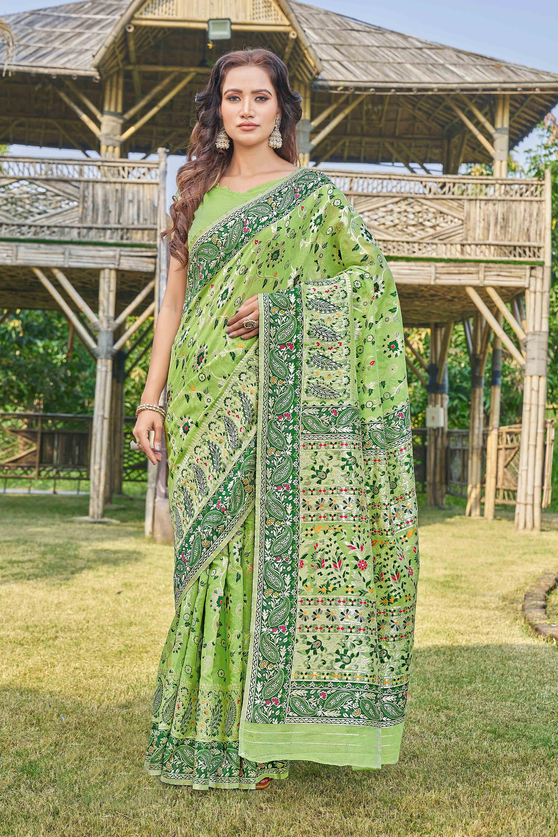 Floral Woven Design Zari Pashmina Saree