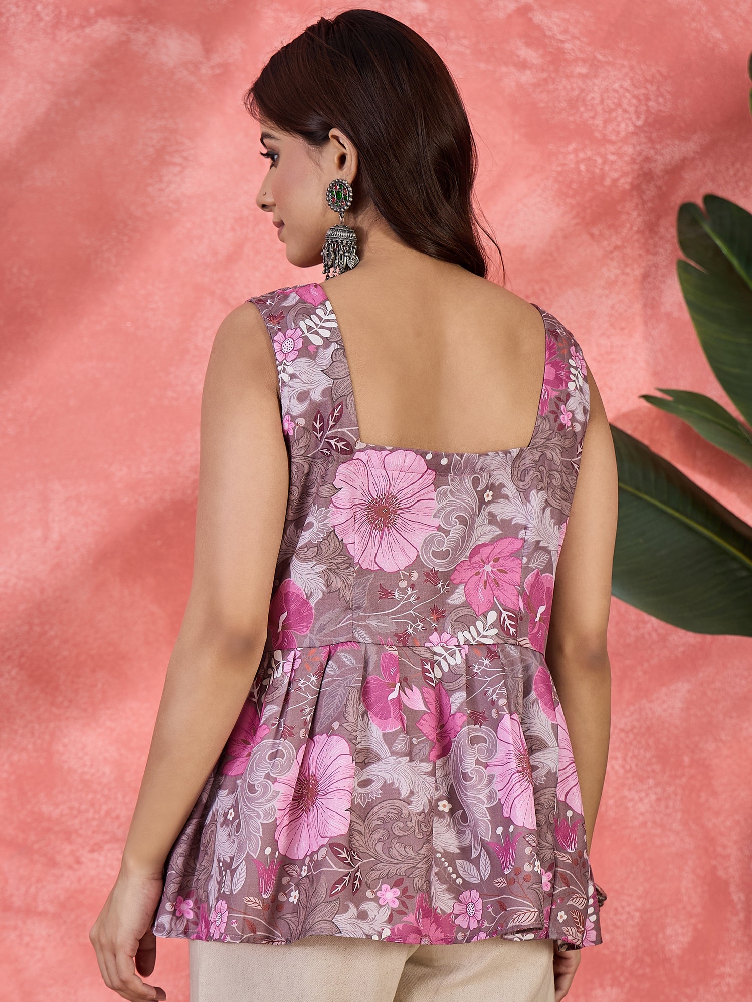 Women Floral Printed Square-Neck Top