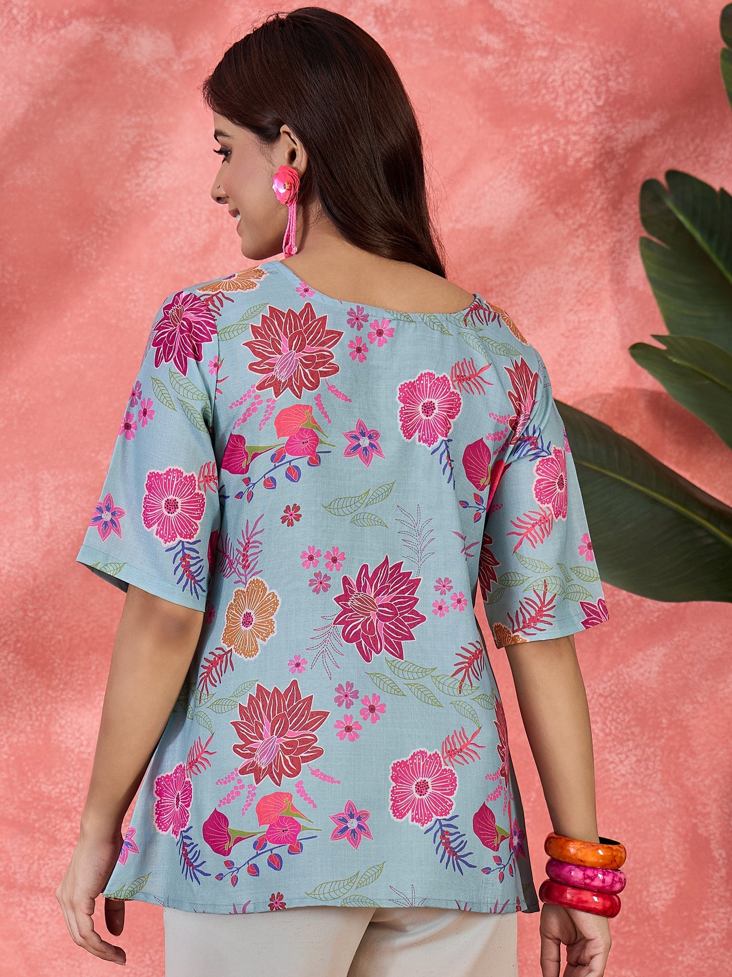 Women Floral Printed V-Neck Tie-Ups Top