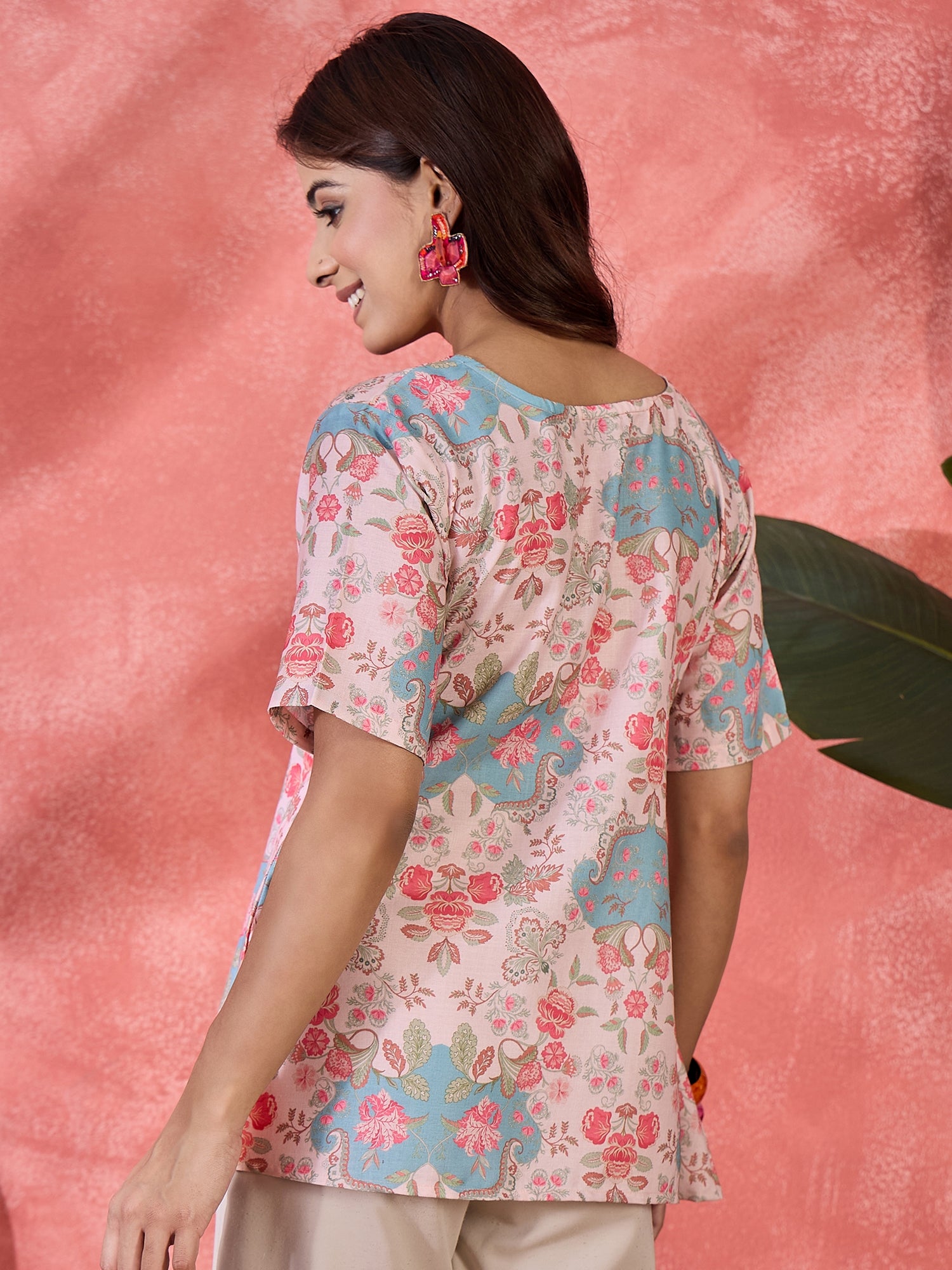 Floral Printed Round-Neck Casual Top