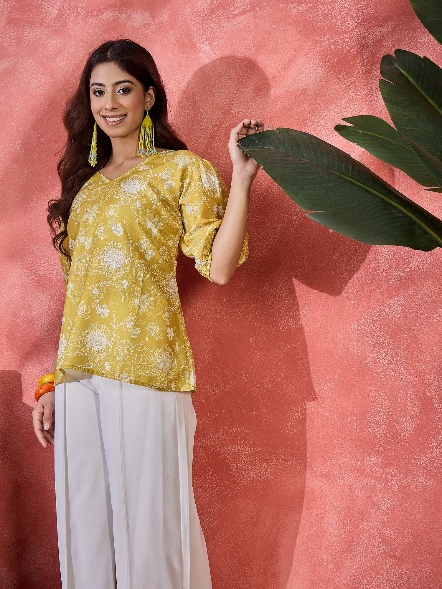 Women Floral Printed Waist Tie-Ups Regular Top