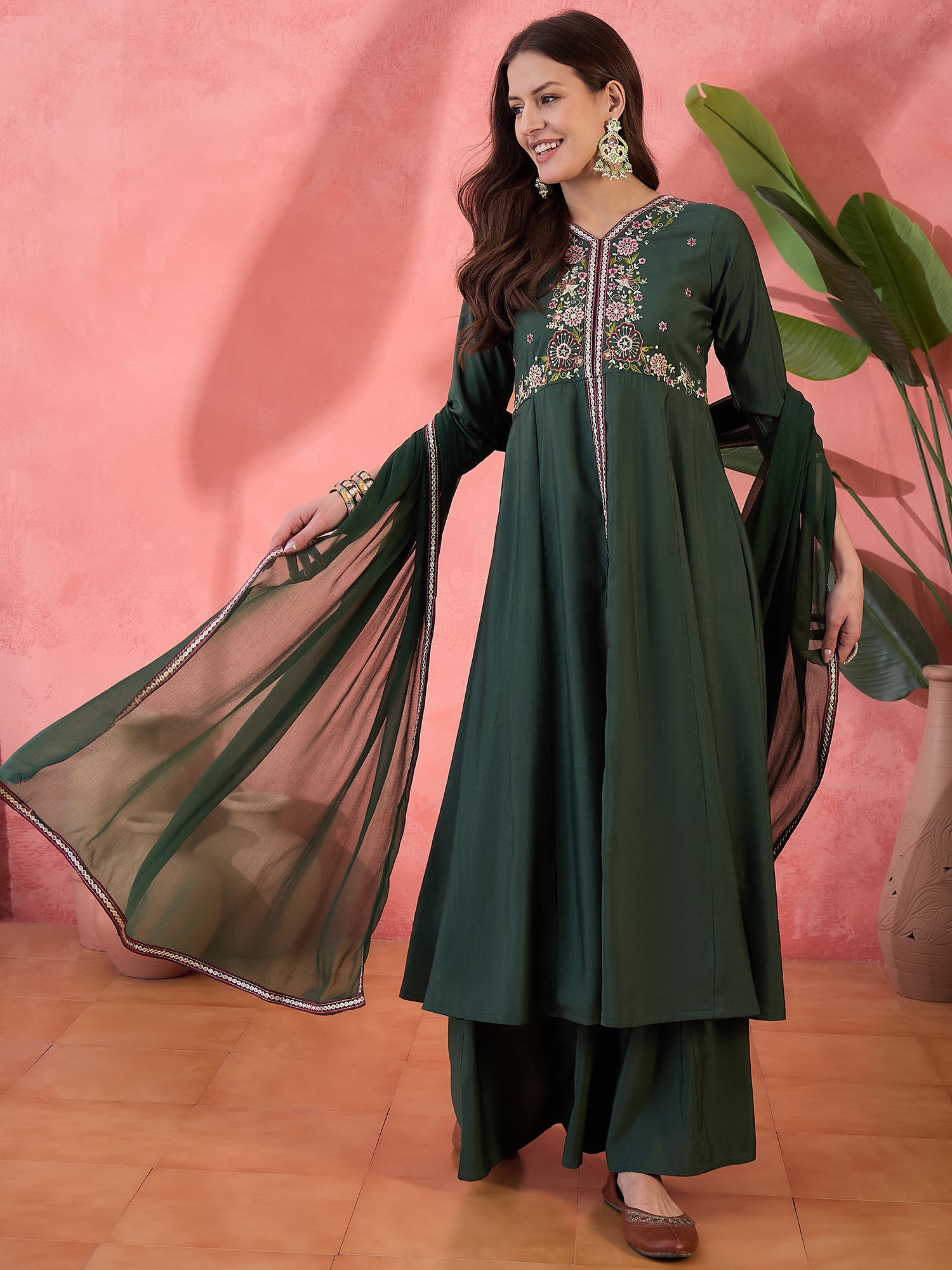 Embroidered Anarkali Kurta Set With Dupatta
