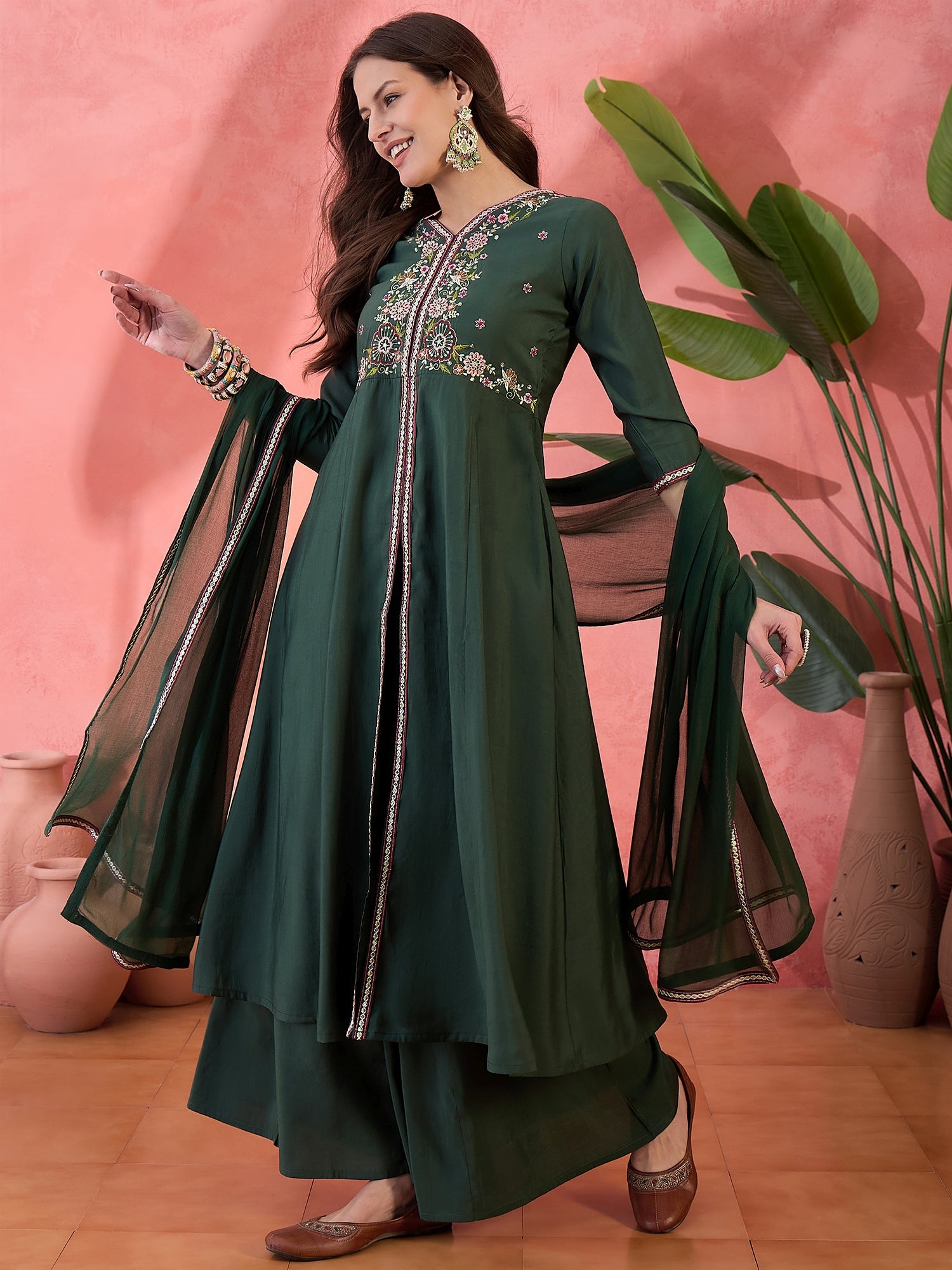 Embroidered Anarkali Kurta Set With Dupatta
