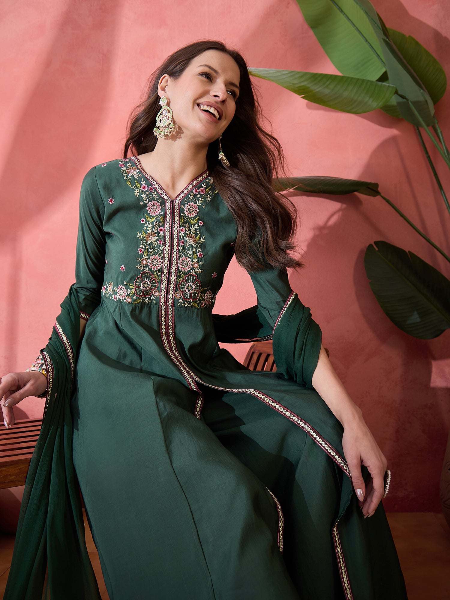 Embroidered Anarkali Kurta Set With Dupatta