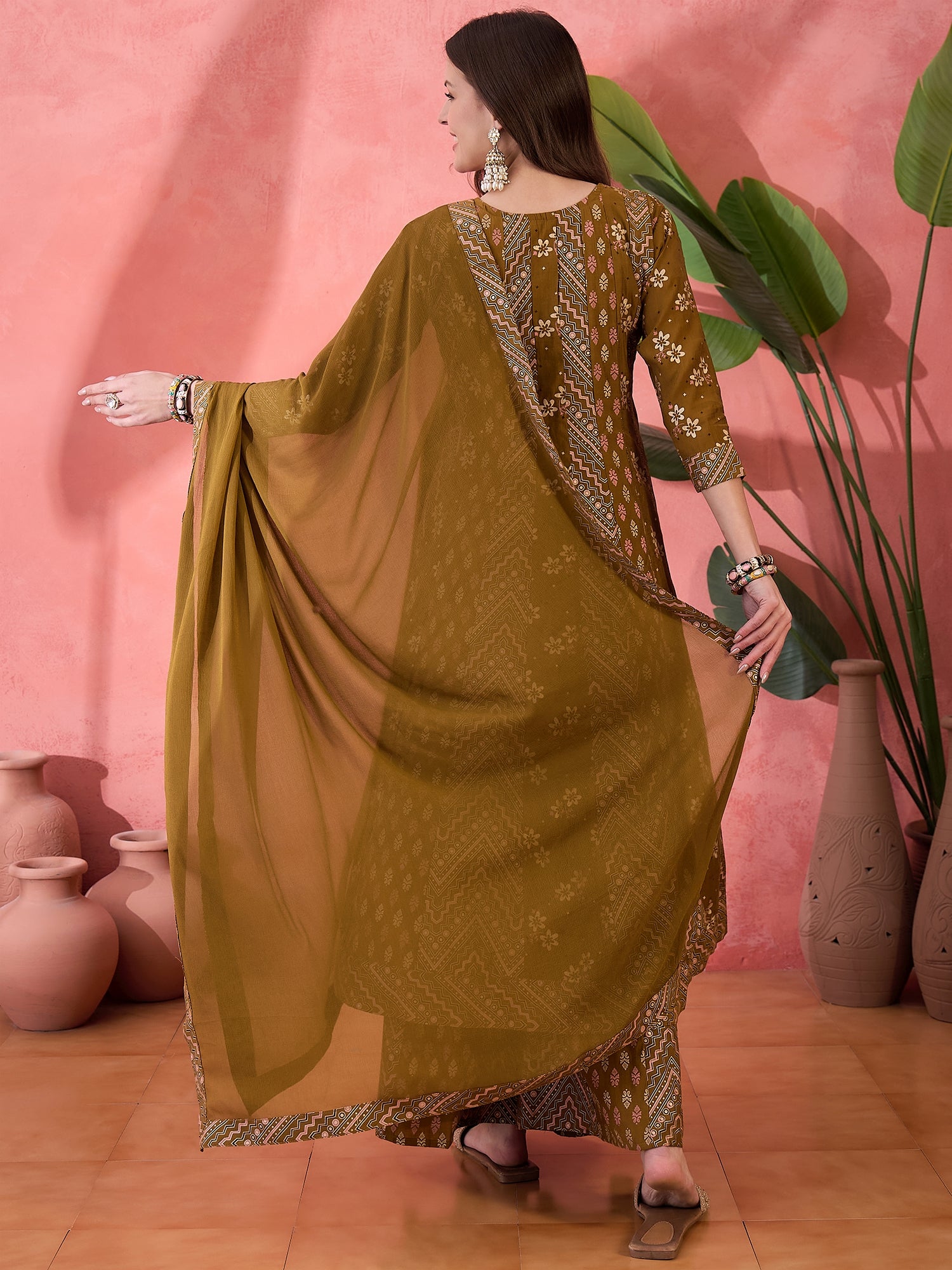 Self Design Anarkali Kurta Set With Dupatta