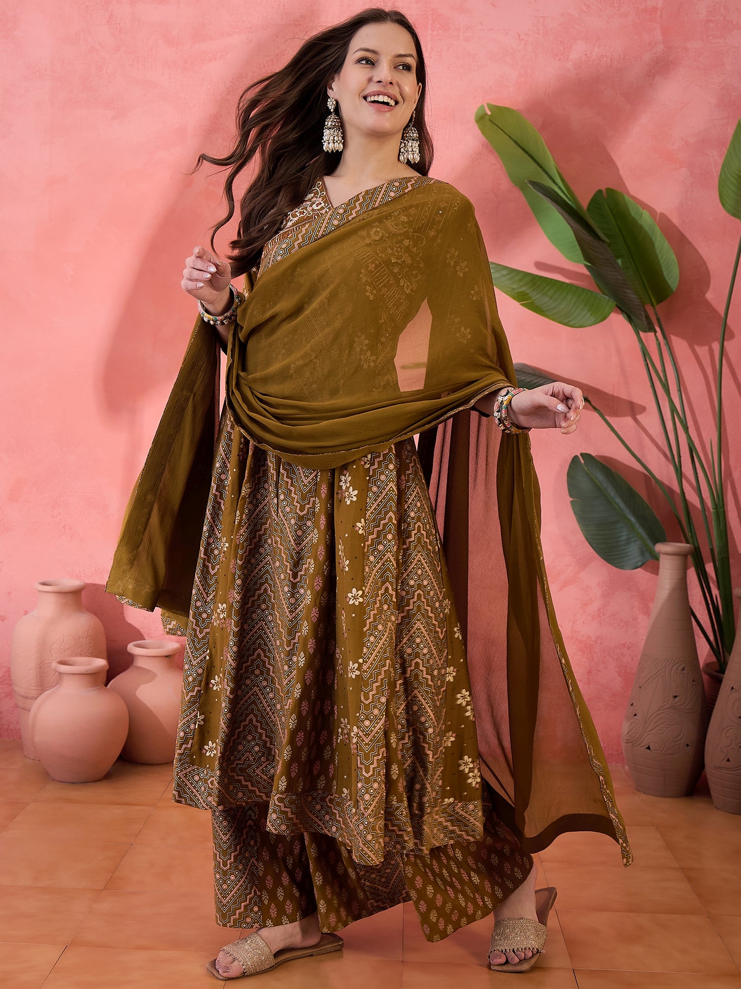 Self Design Anarkali Kurta Set With Dupatta