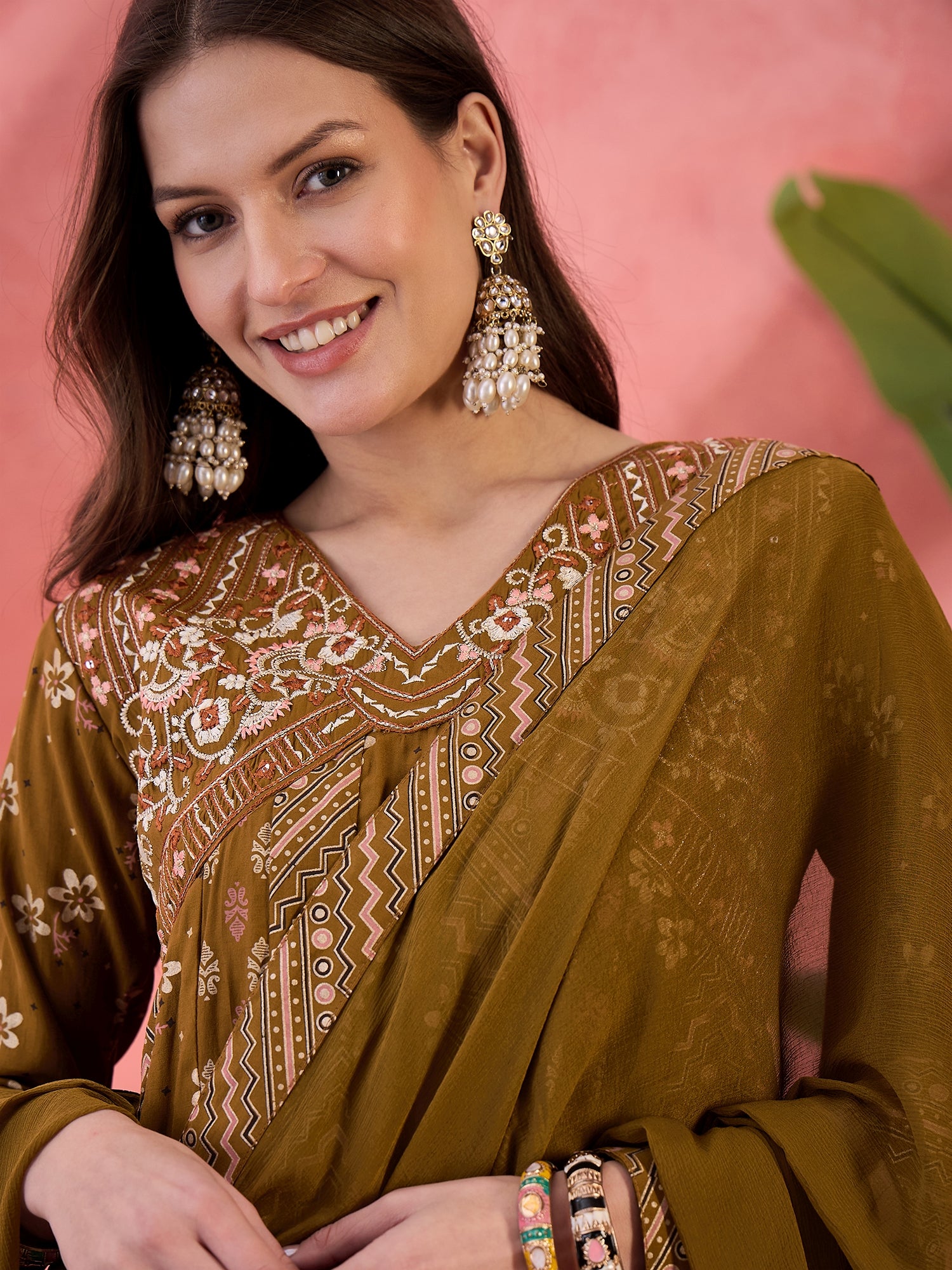 Self Design Anarkali Kurta Set With Dupatta