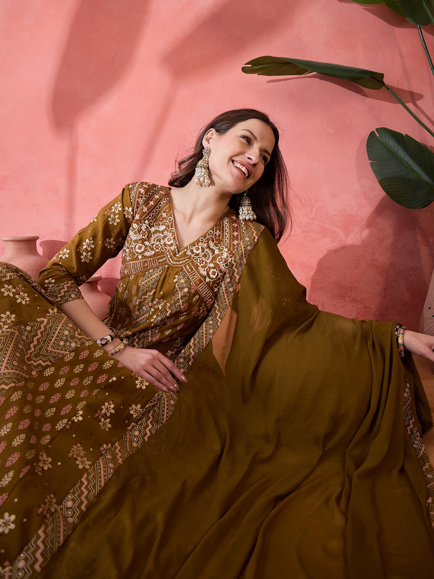 Self Design Anarkali Kurta Set With Dupatta