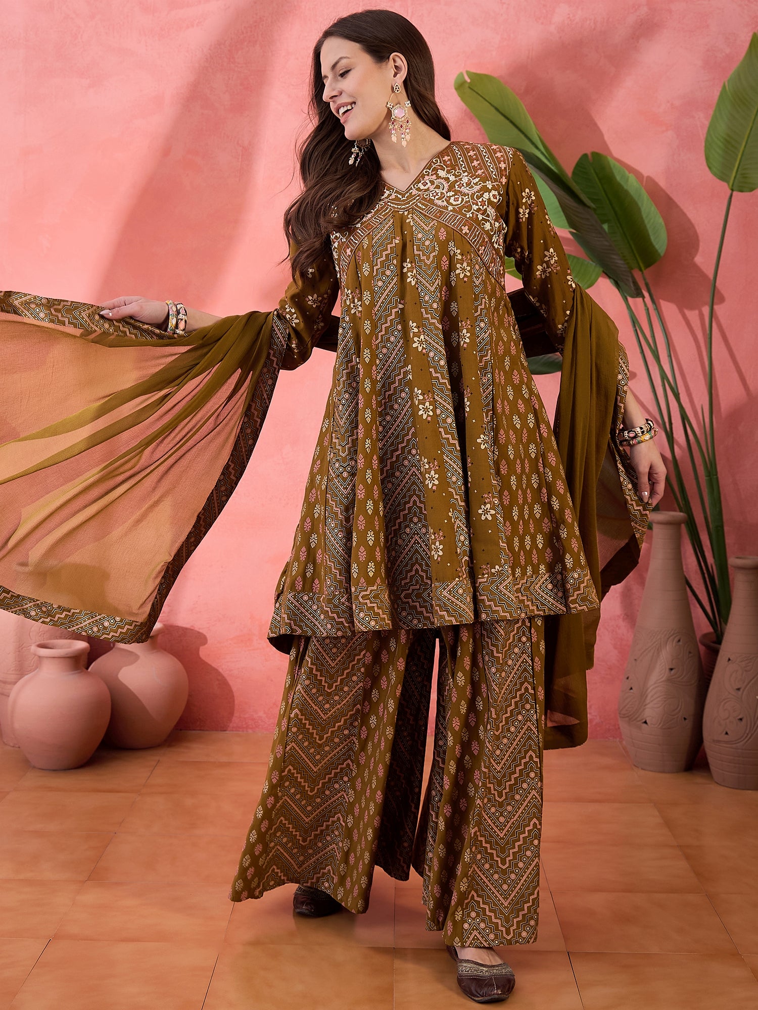Embroidered Anarkali Kurta Set With Dupatta