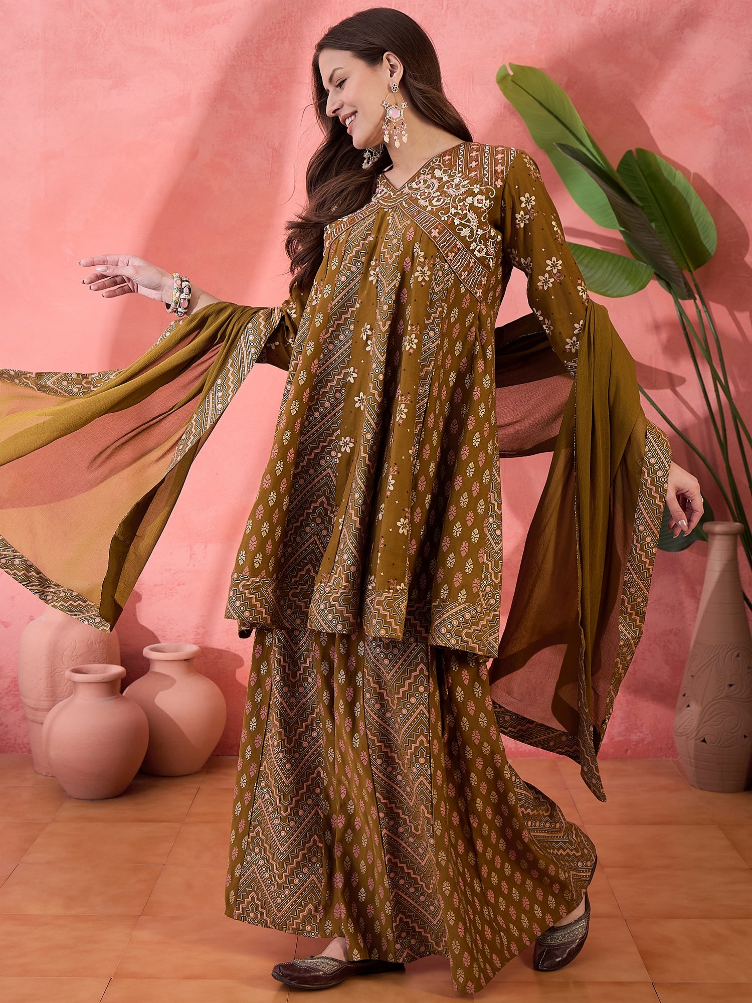 Embroidered Anarkali Kurta Set With Dupatta