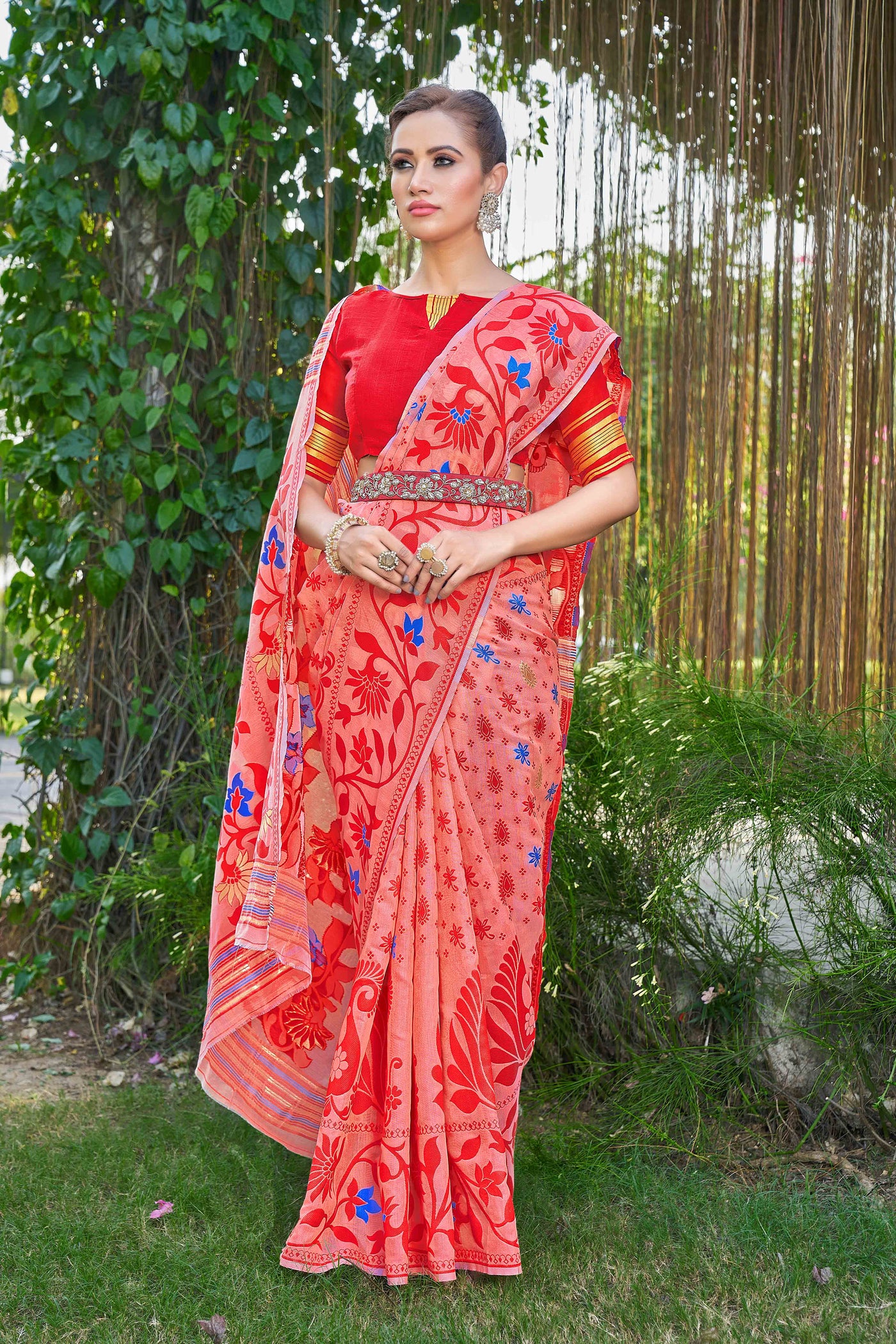 Floral Woven Design Silk Cotton Jamdani Saree