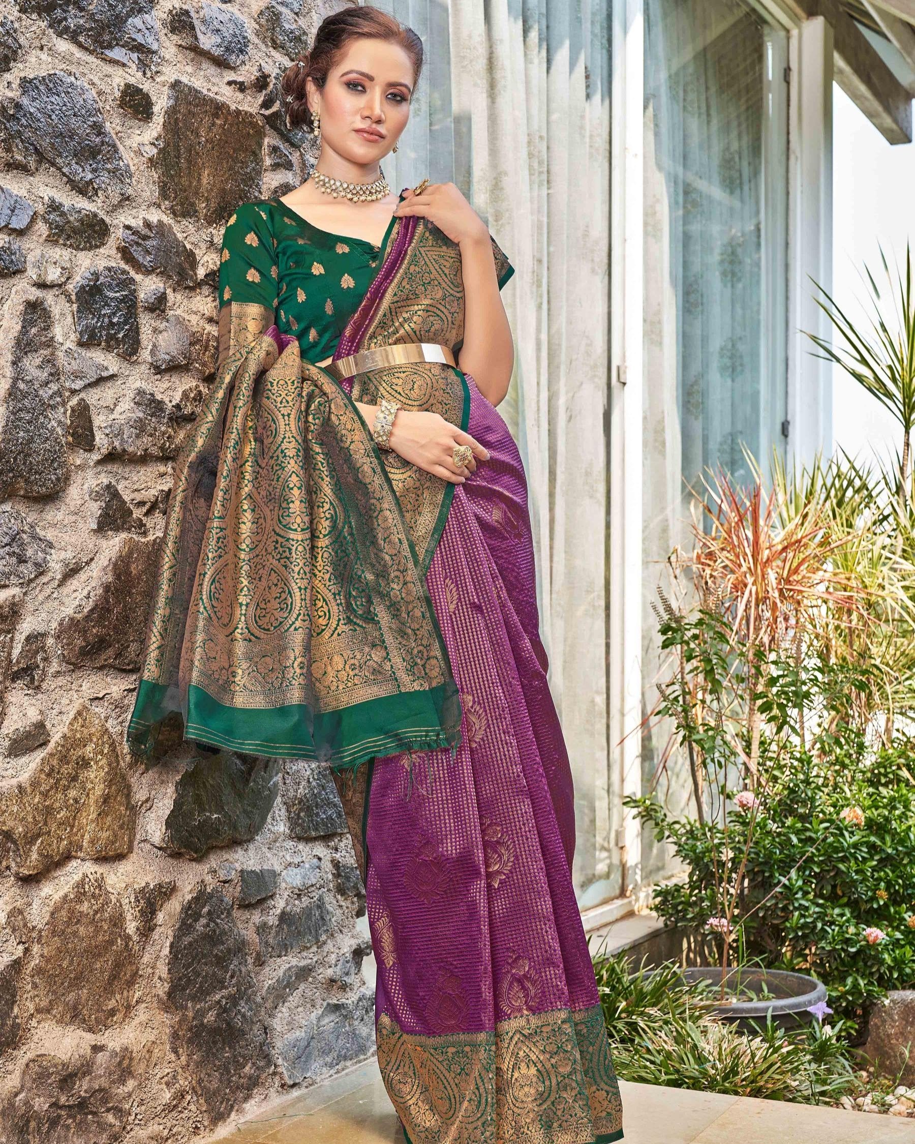 Ethnic Motif Woven Design Zari Kanjeevaram Saree