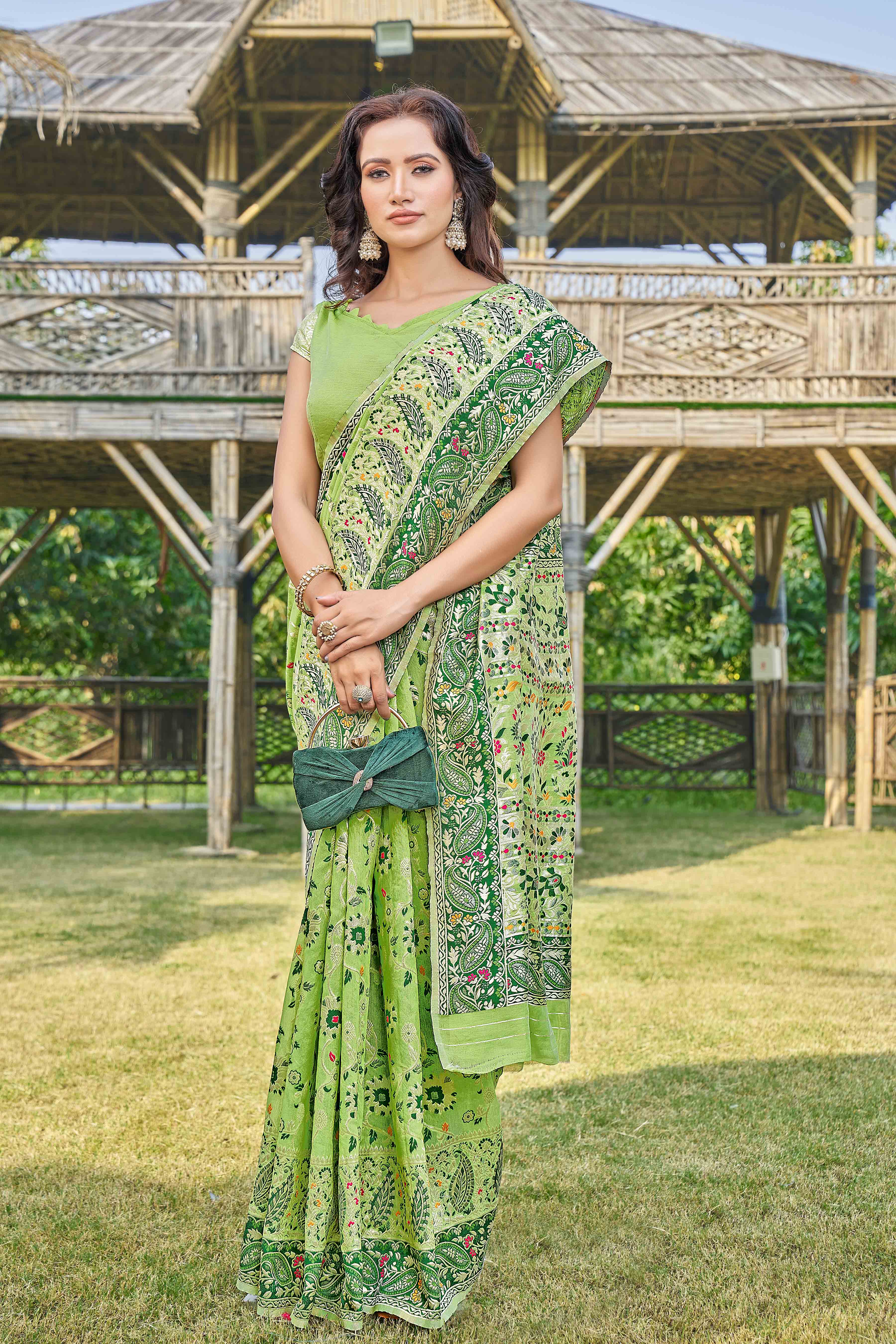 Floral Woven Design Zari Pashmina Saree