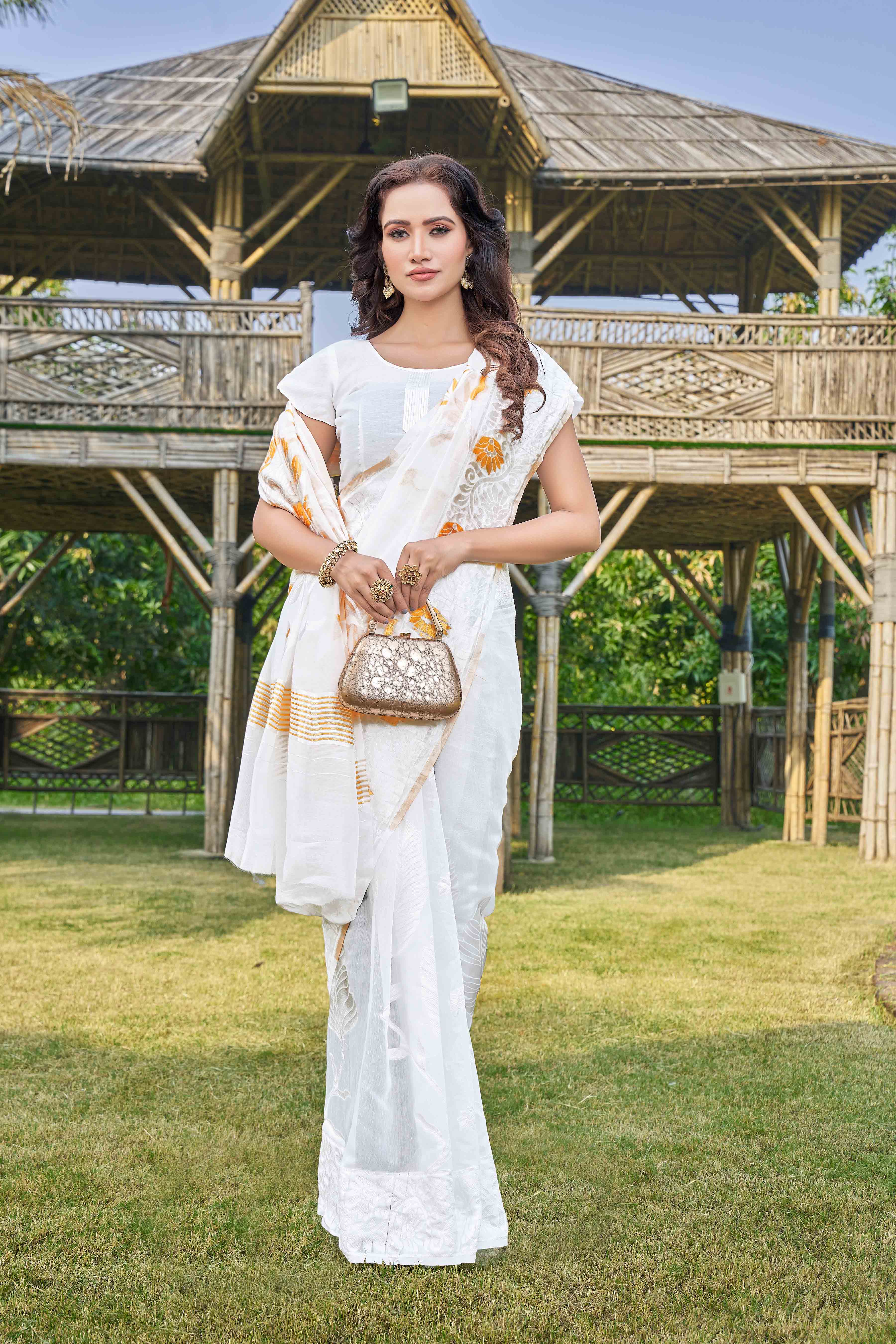 Floral Woven Design Zari Silk Cotton Jamdani Saree