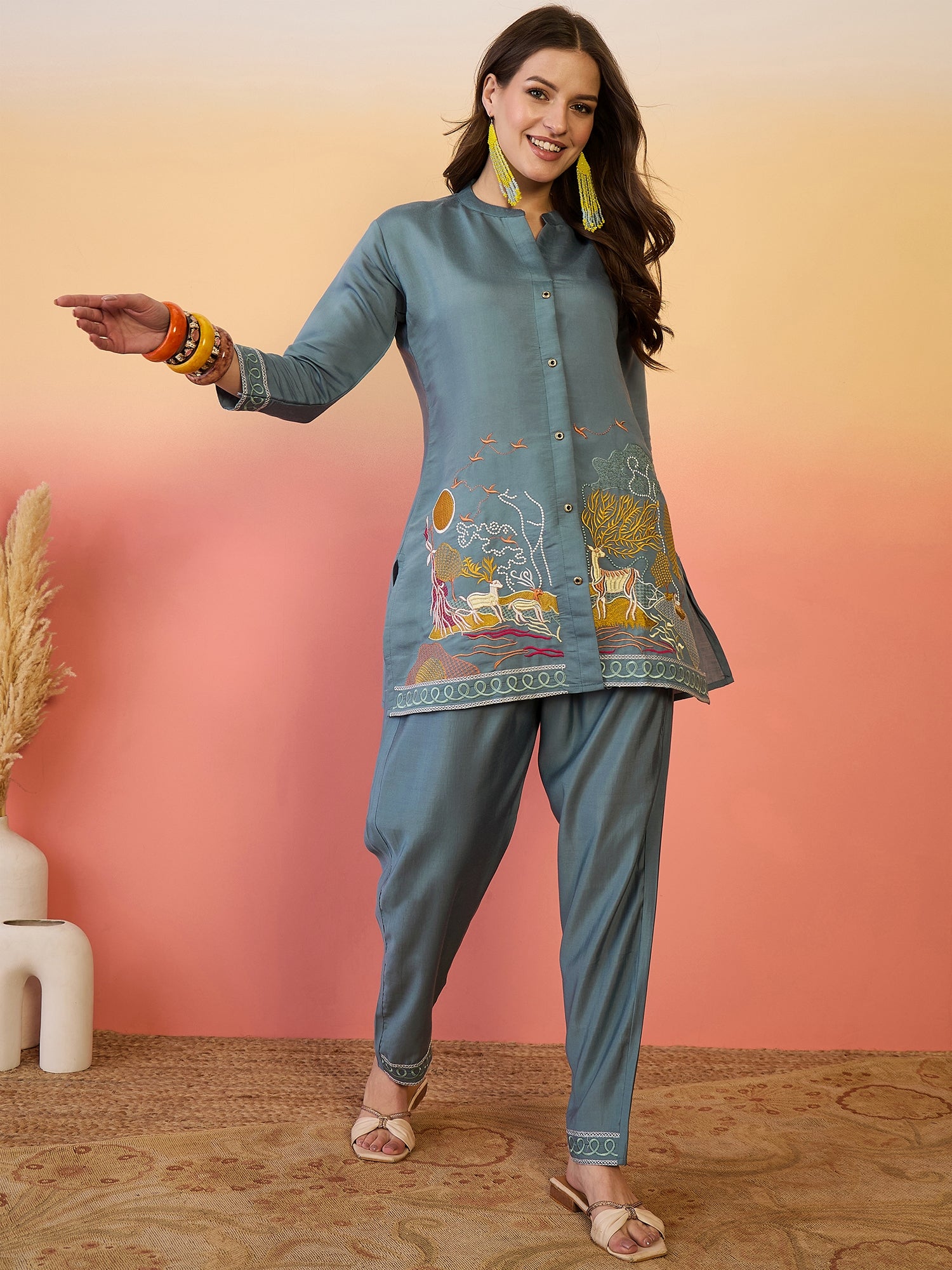 Embroidered Tunic With Trouser Co-Ords