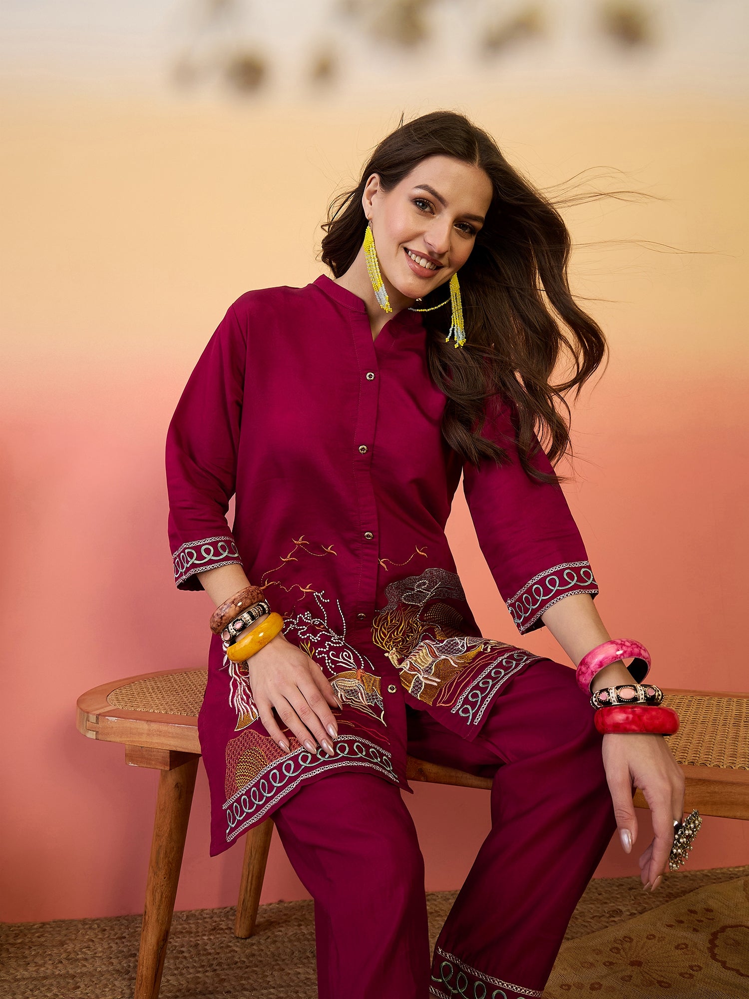Embroidered Tunic With Trouser Co-Ords