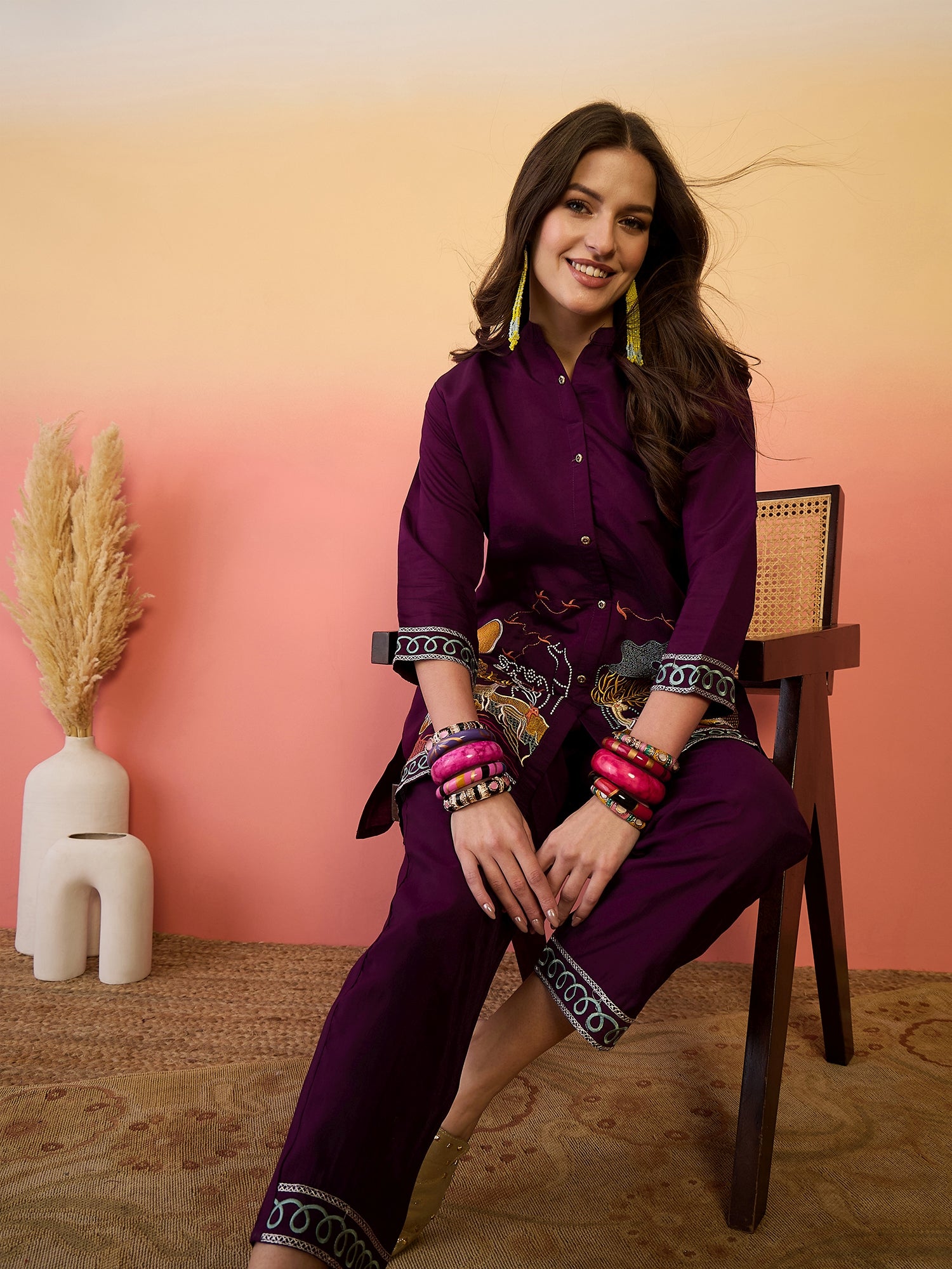 Embroidered Tunic With Trouser Co-Ords