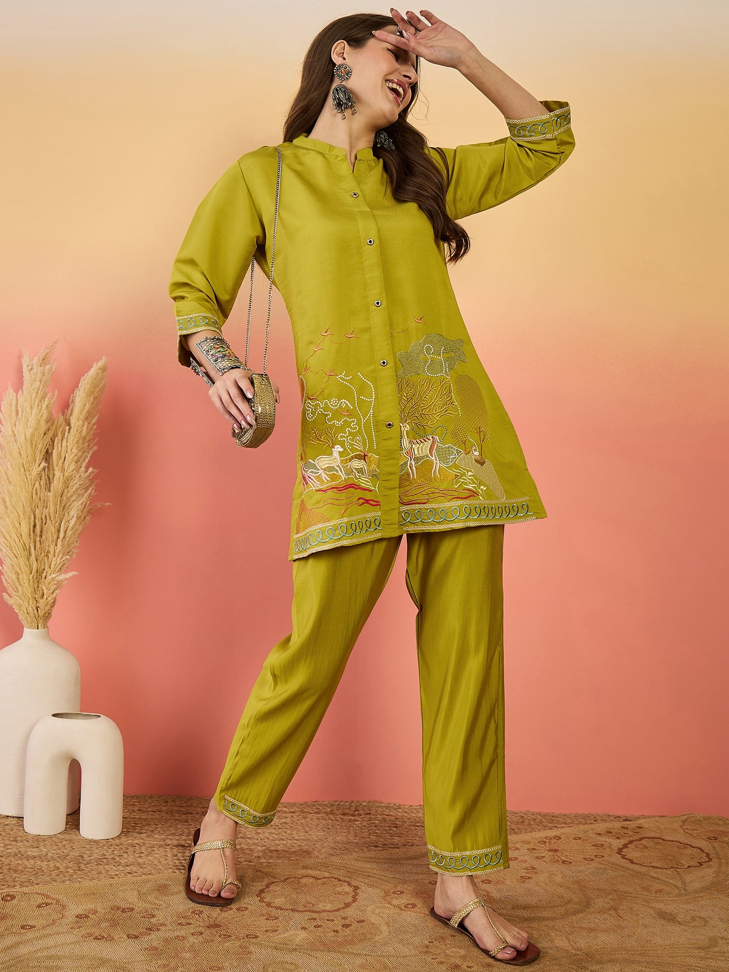 Embroidered Tunic With Trouser Co-Ords