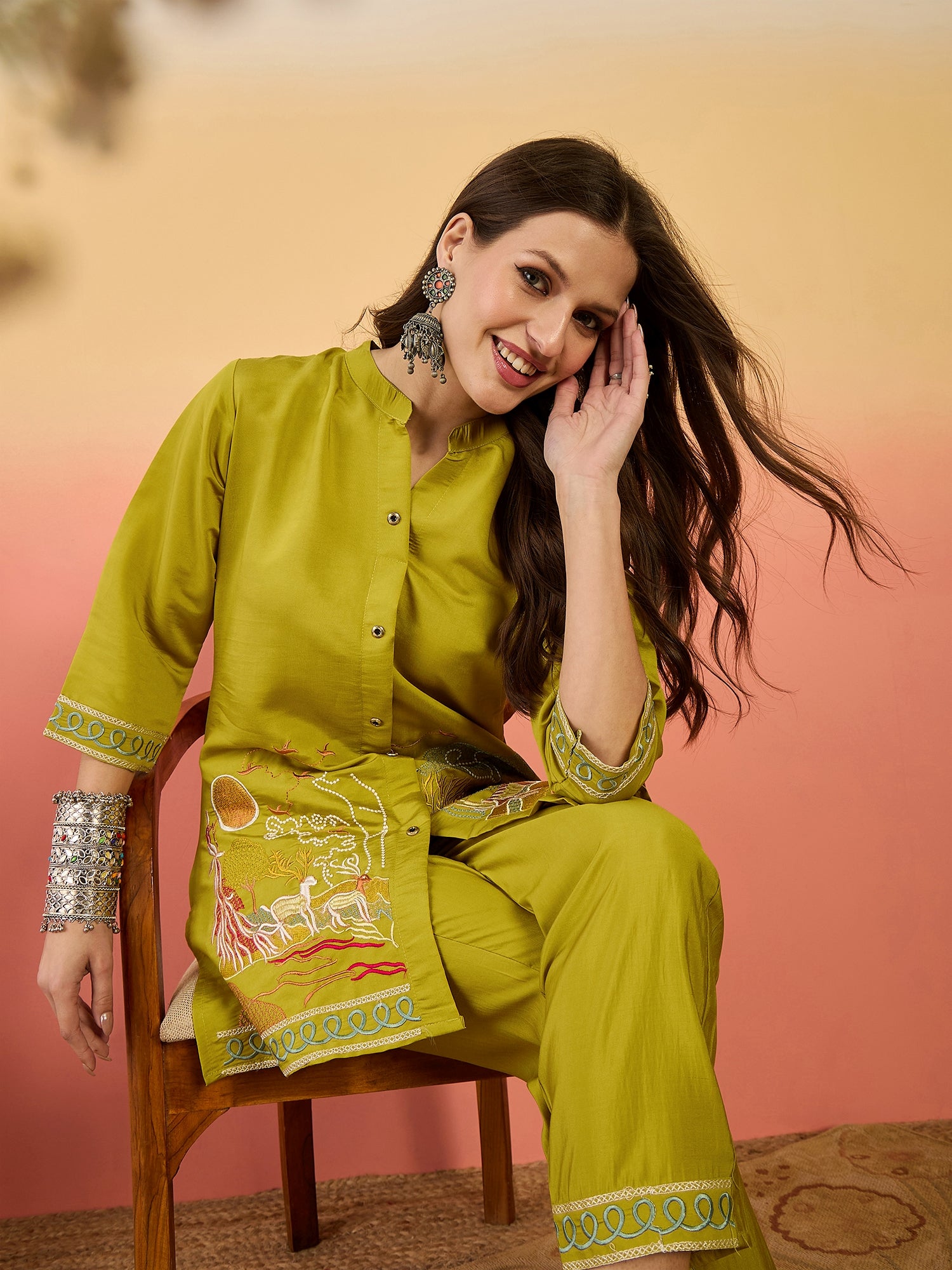 Embroidered Tunic With Trouser Co-Ords
