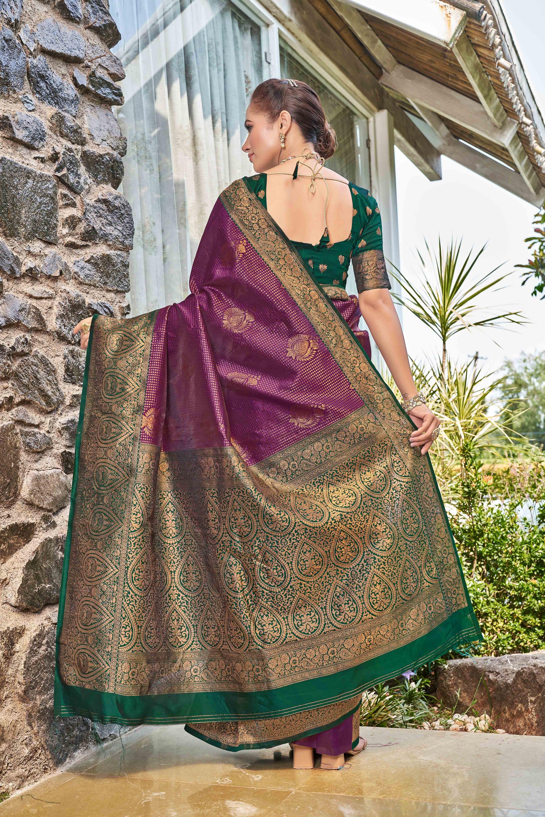 Ethnic Motif Woven Design Zari Kanjeevaram Saree
