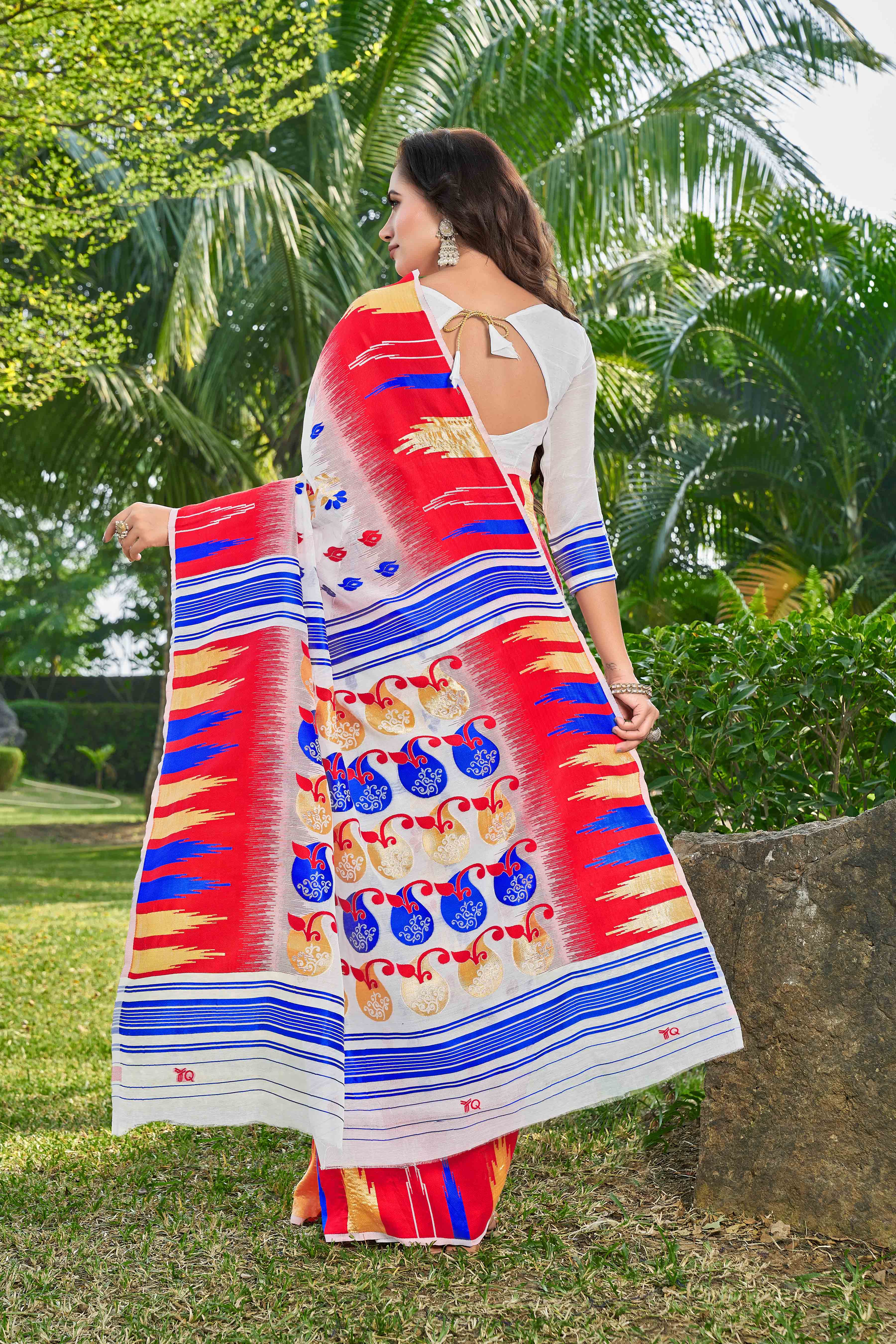 Geometric Printed Zari Silk Cotton Saree
