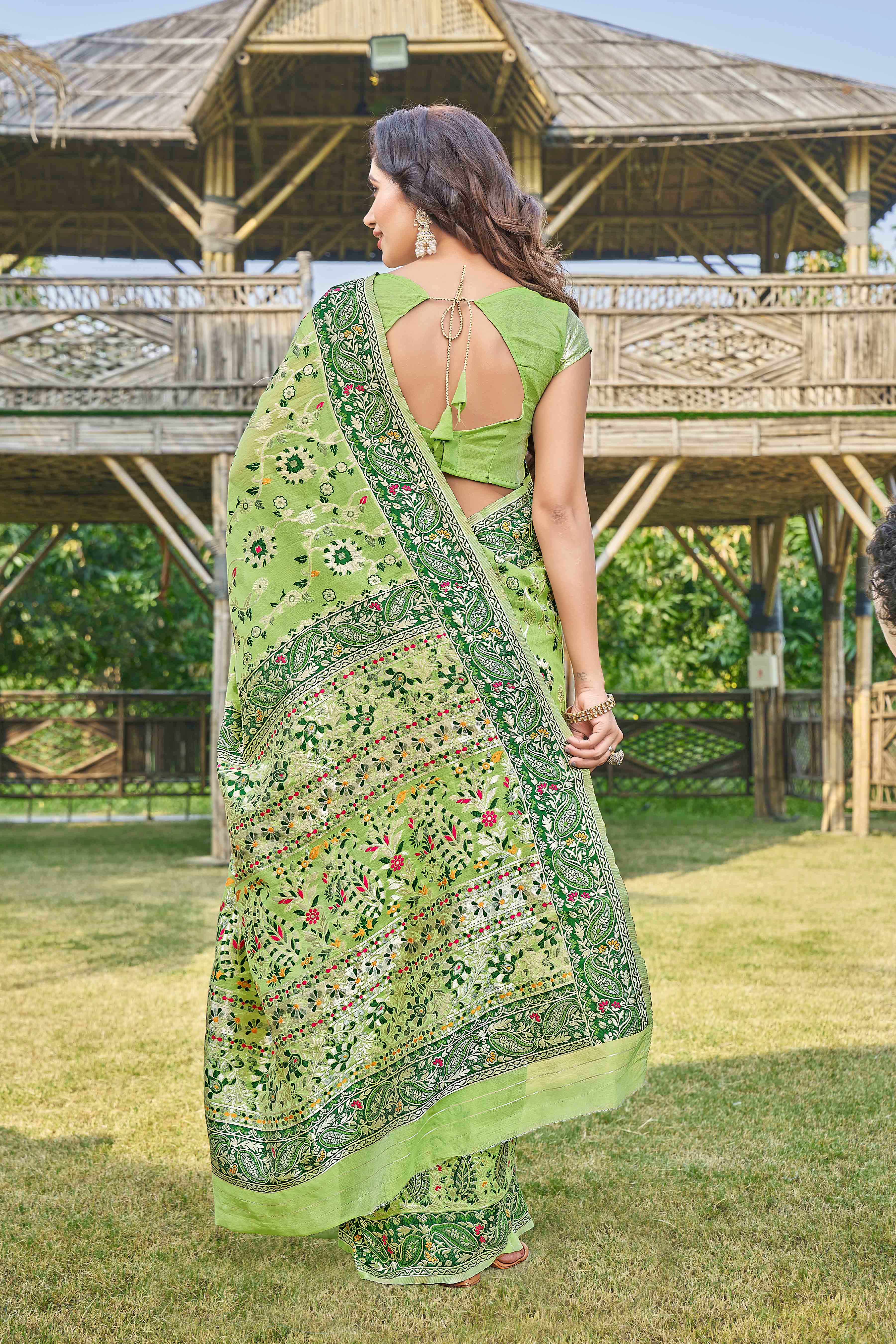 Floral Woven Design Zari Pashmina Saree