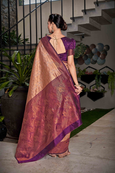 Ethnic Motif Woven Design Zari Kanjeevaram Saree