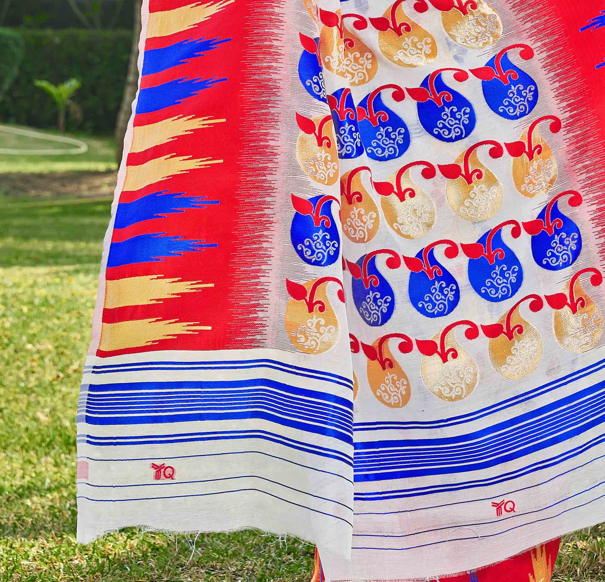 Geometric Printed Zari Silk Cotton Saree