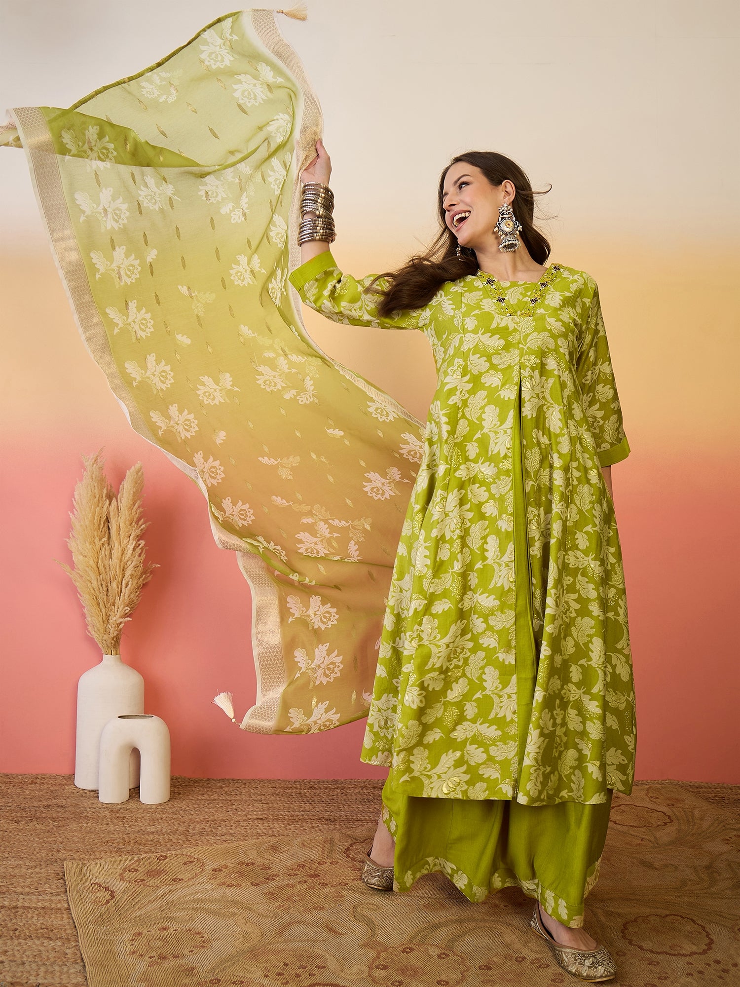 Women Embroidered Anarkali Kurta Set With Dupatta