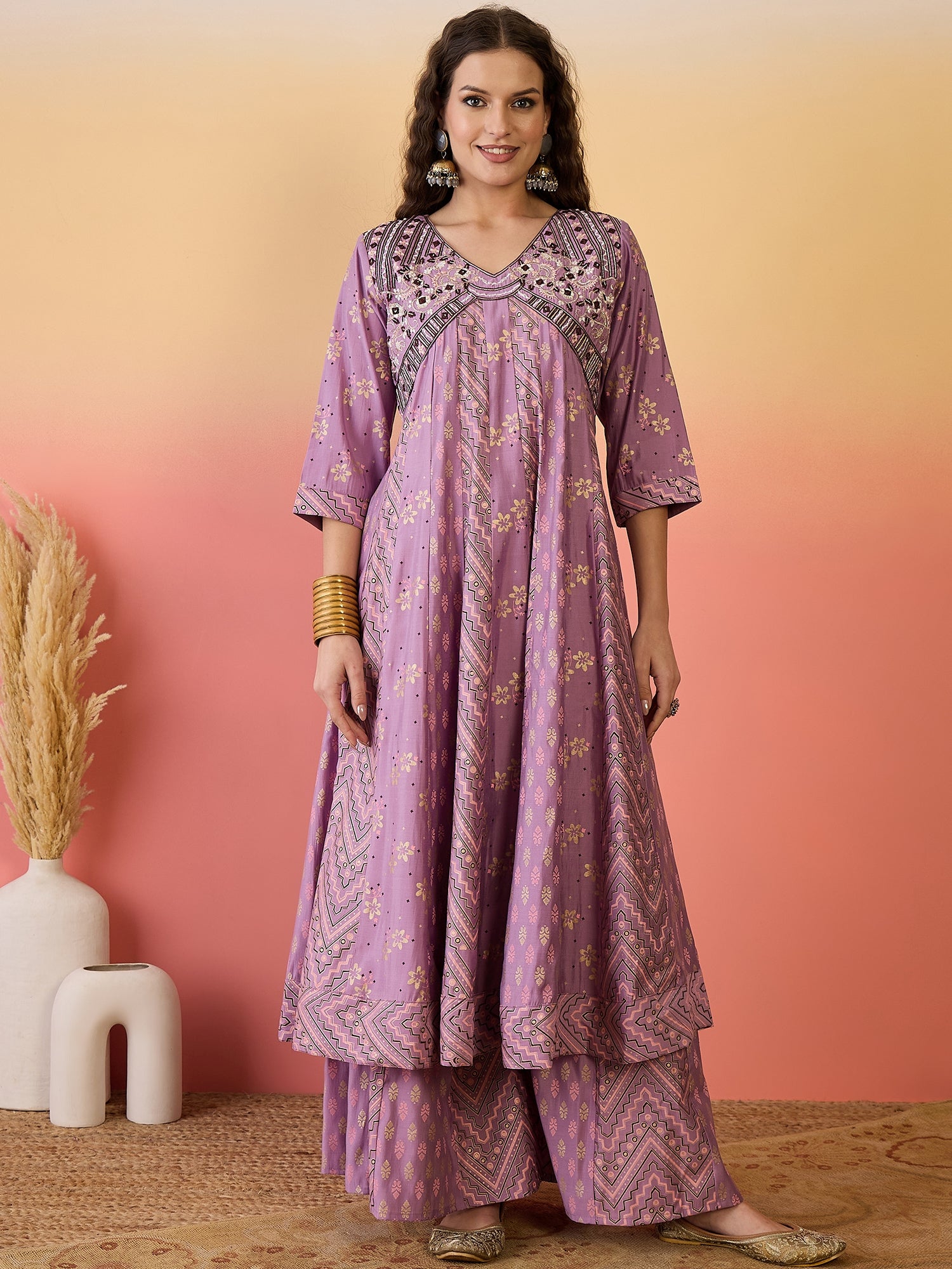 Embroidered Kurta & Palazzo With Dupatta
