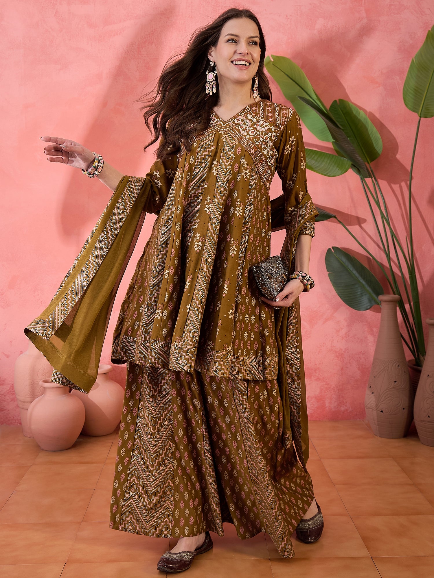 Embroidered Anarkali Kurta Set With Dupatta