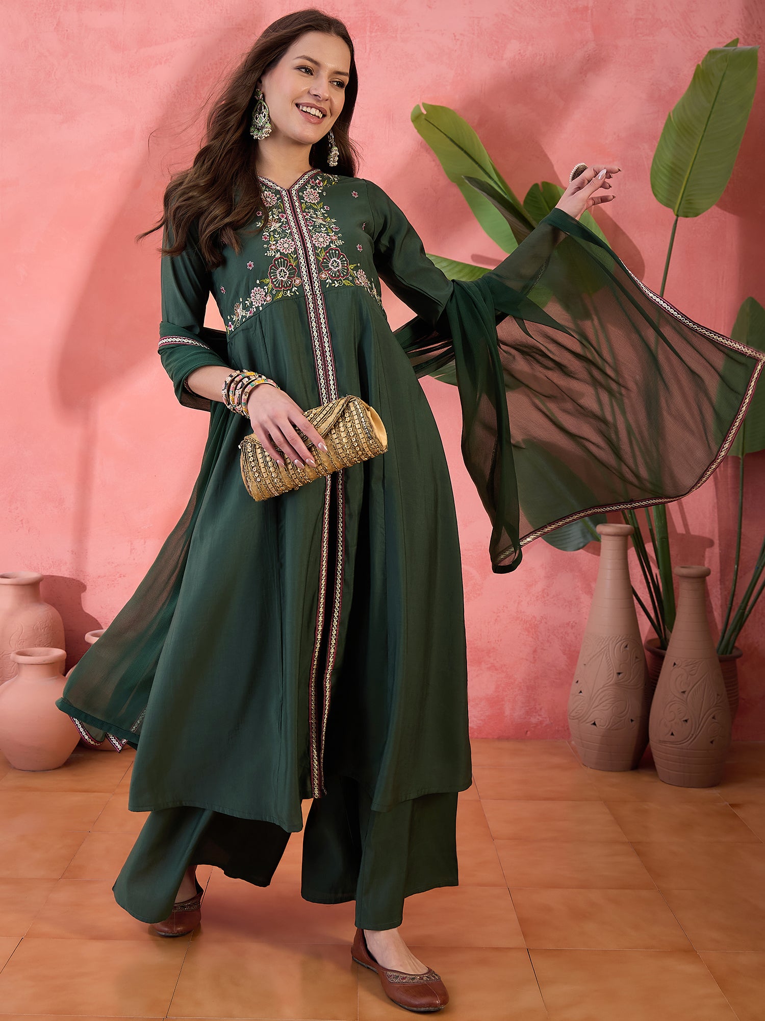 Embroidered Anarkali Kurta Set With Dupatta
