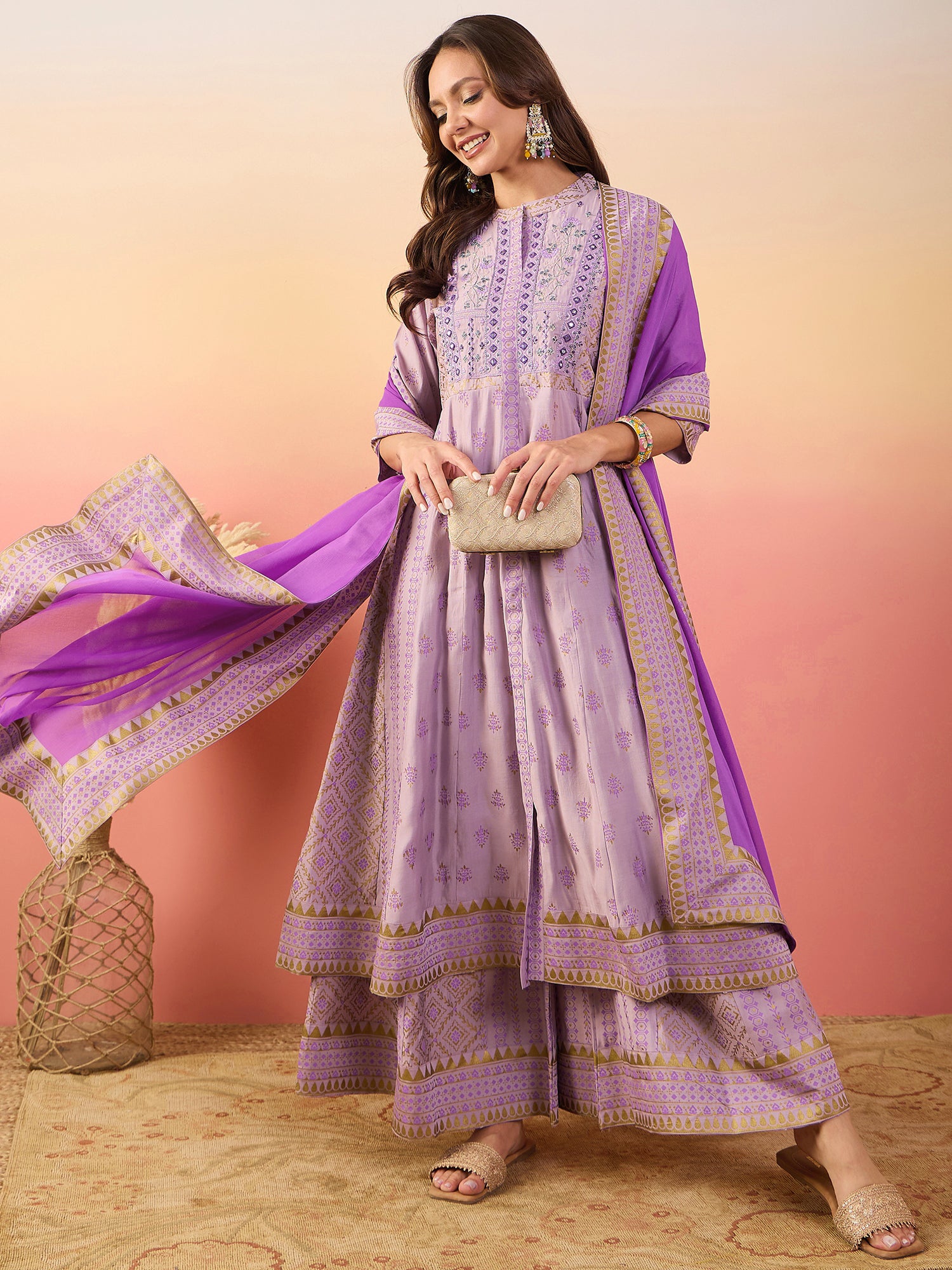 Women Embroidered Anarkali Kurta Set With Dupatta