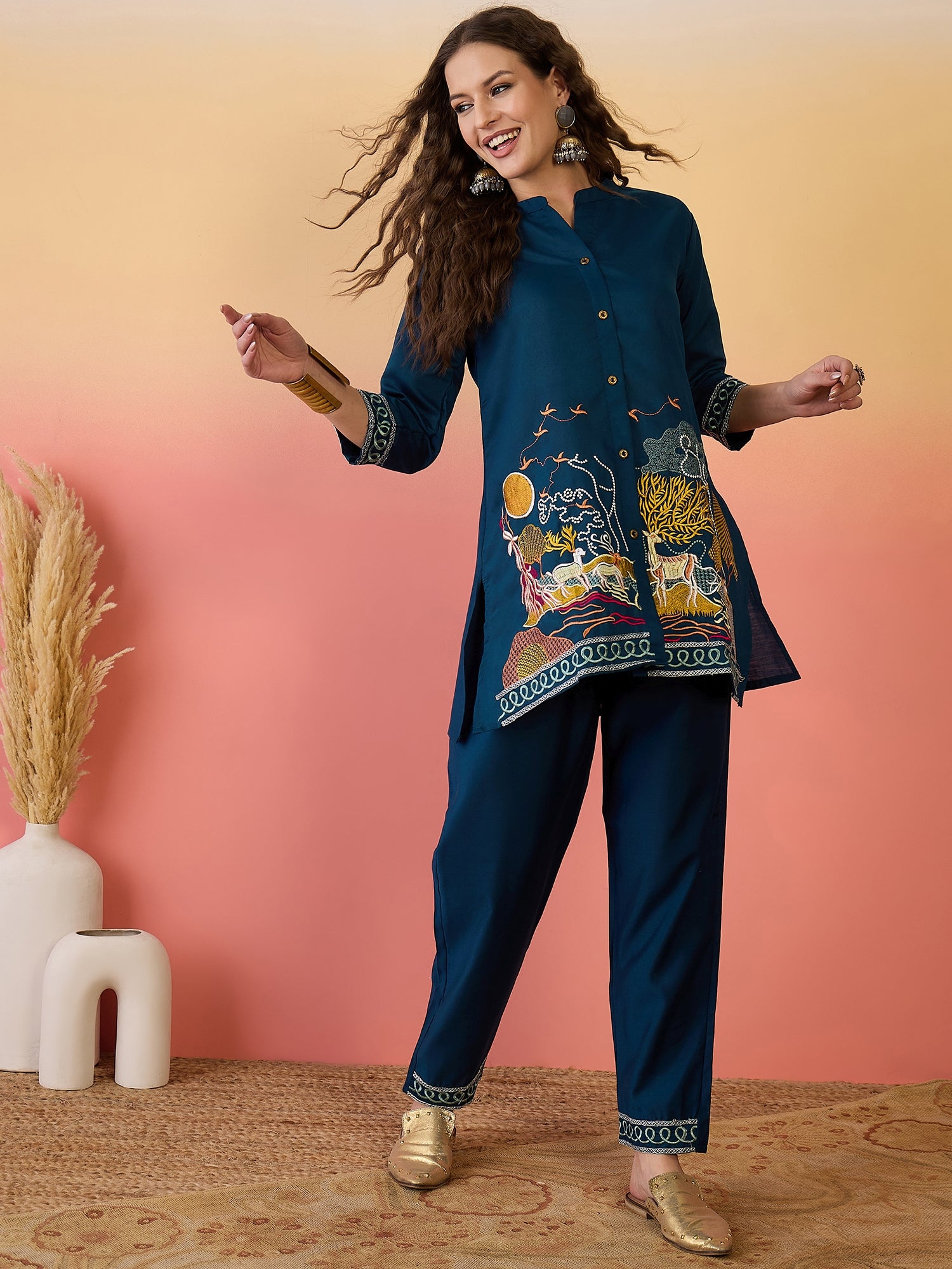 Embroidered Tunic With Trouser Co-Ords