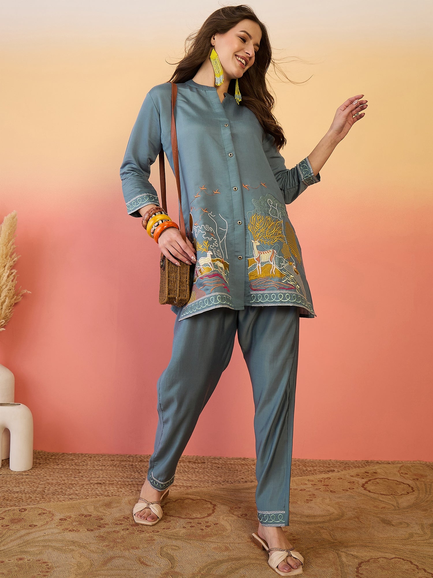 Embroidered Tunic With Trouser Co-Ords