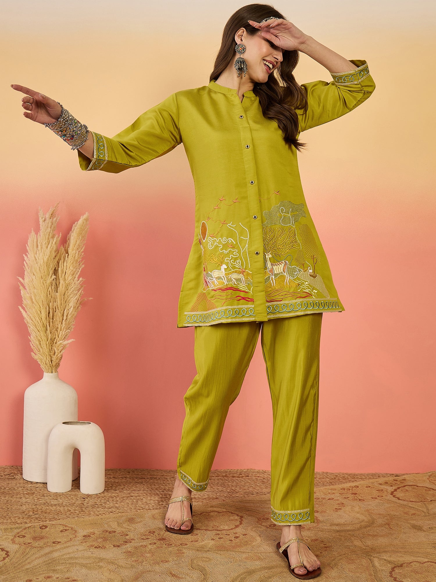 Embroidered Tunic With Trouser Co-Ords