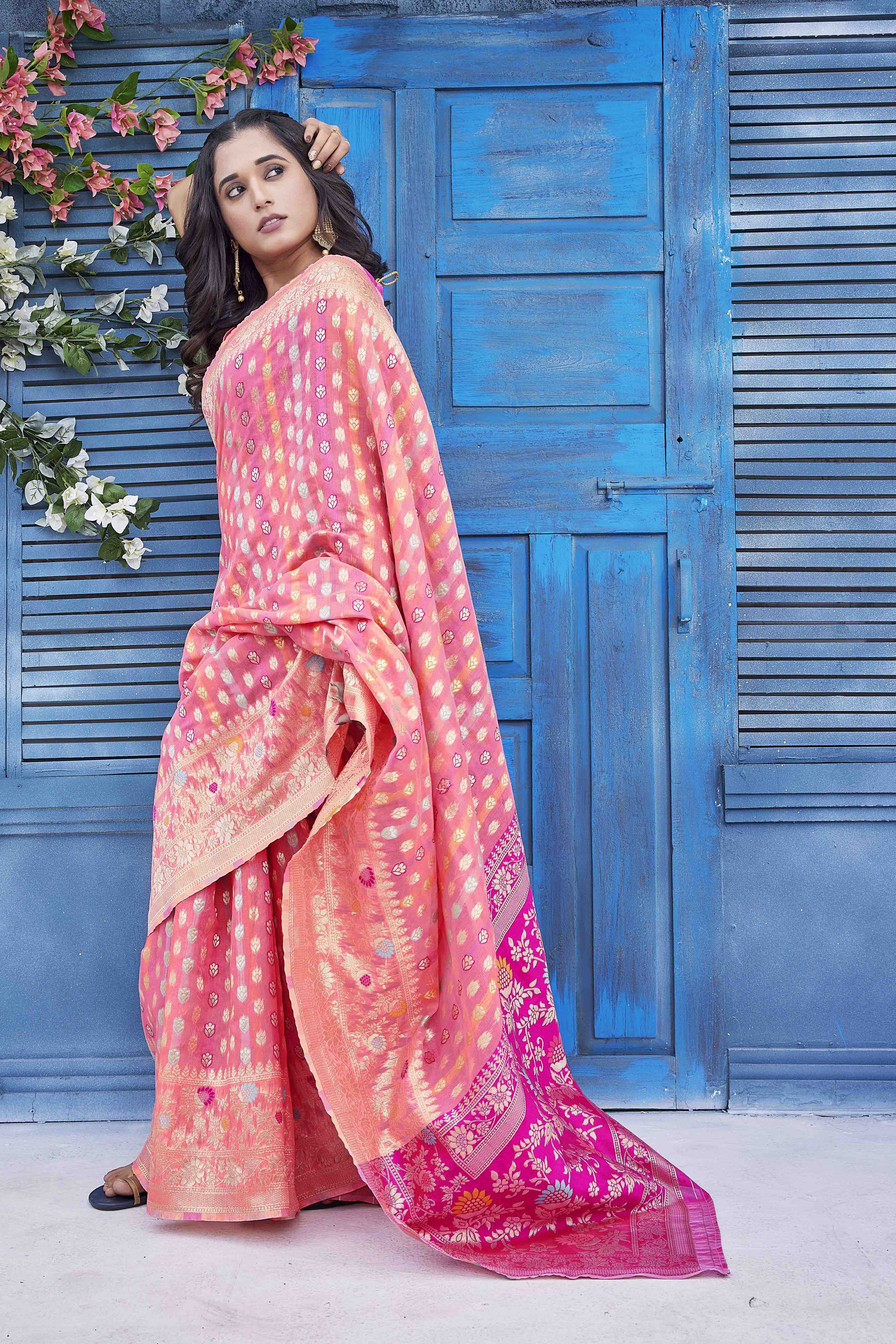 Ethnic Motifs Woven Design Zari Banarasi Saree