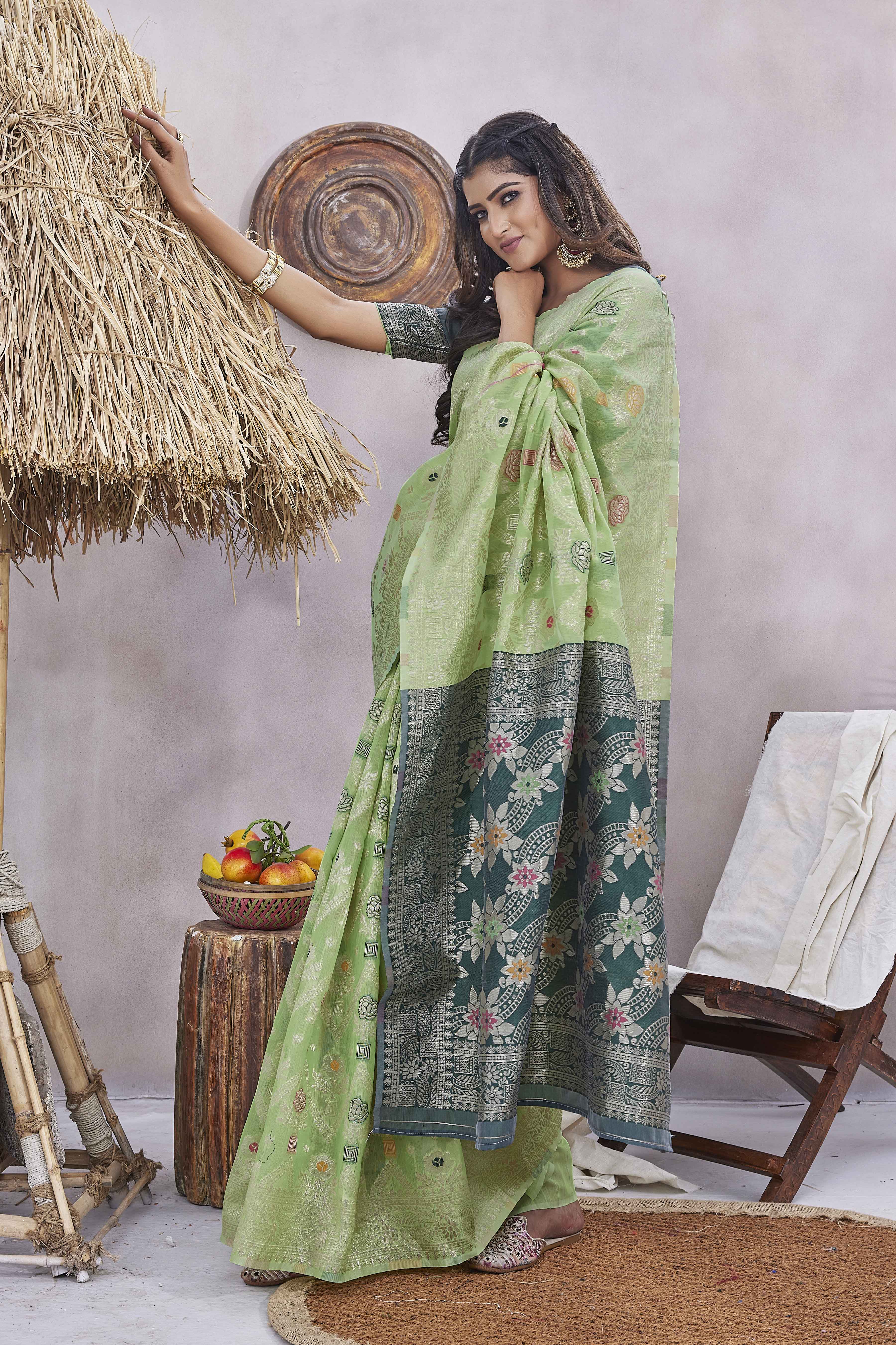 Floral Printed Woven Design Zari Banarasi Saree