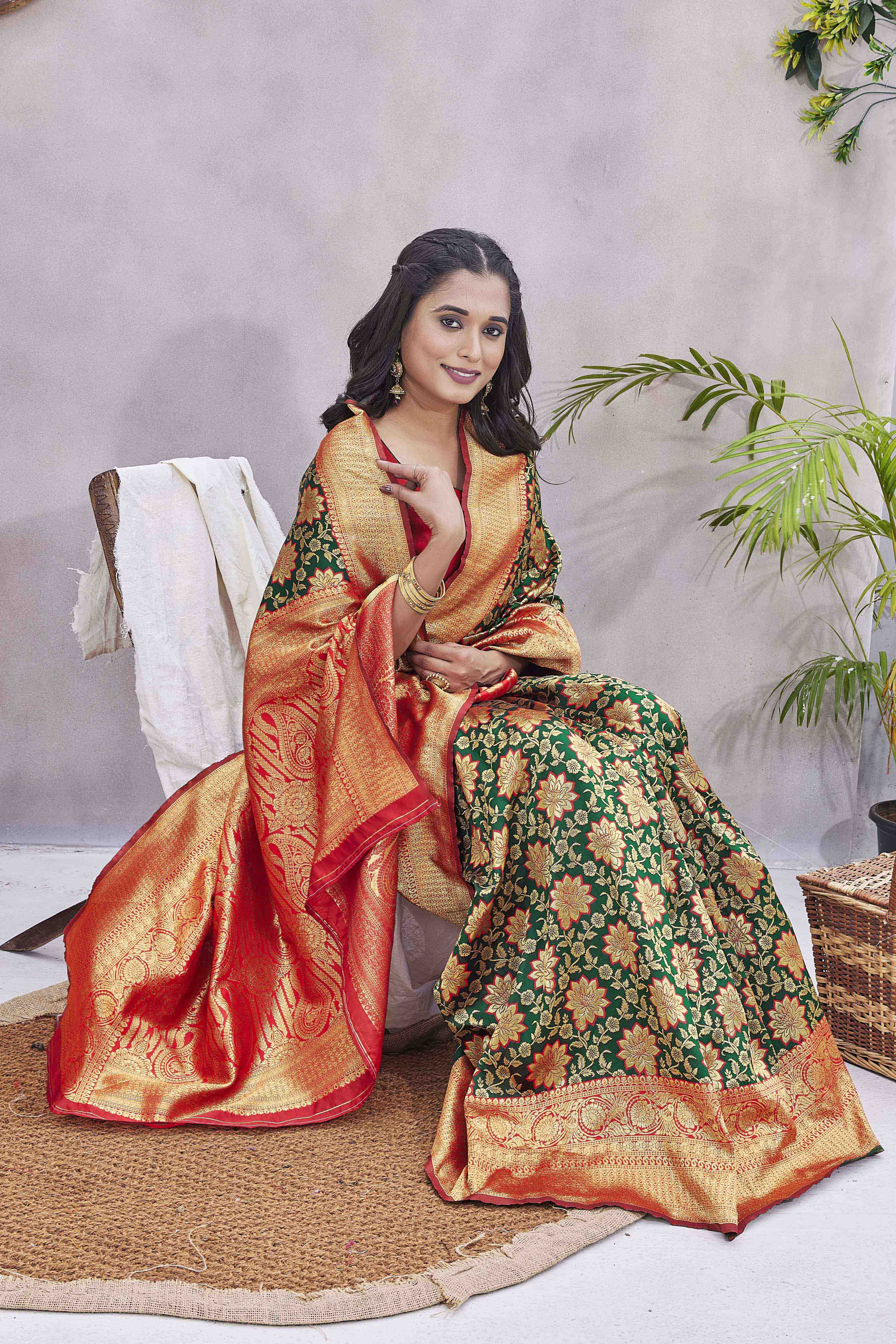 Floral Woven Design Zari Baluchari Saree