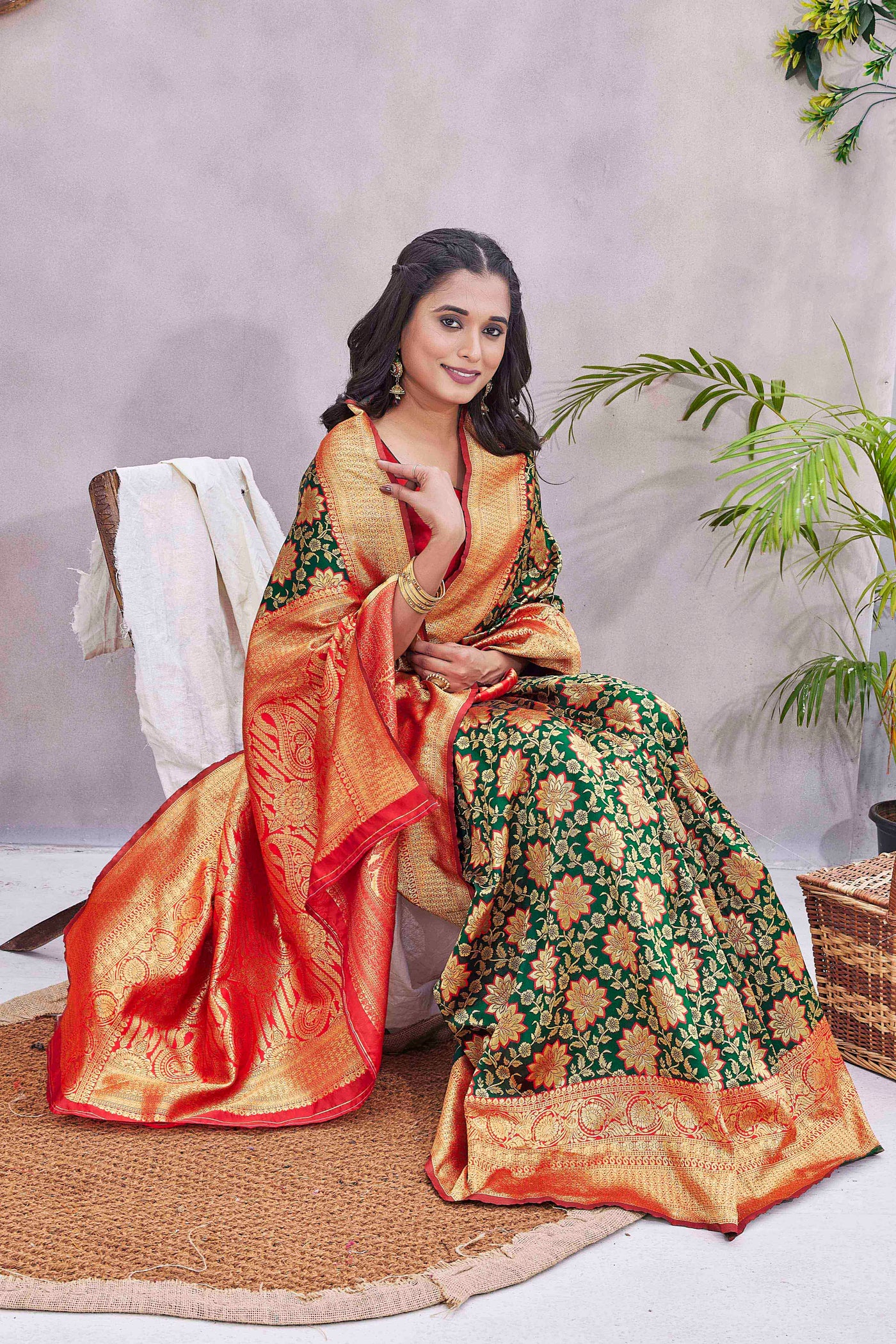 Floral Woven Design Zari Baluchari Saree