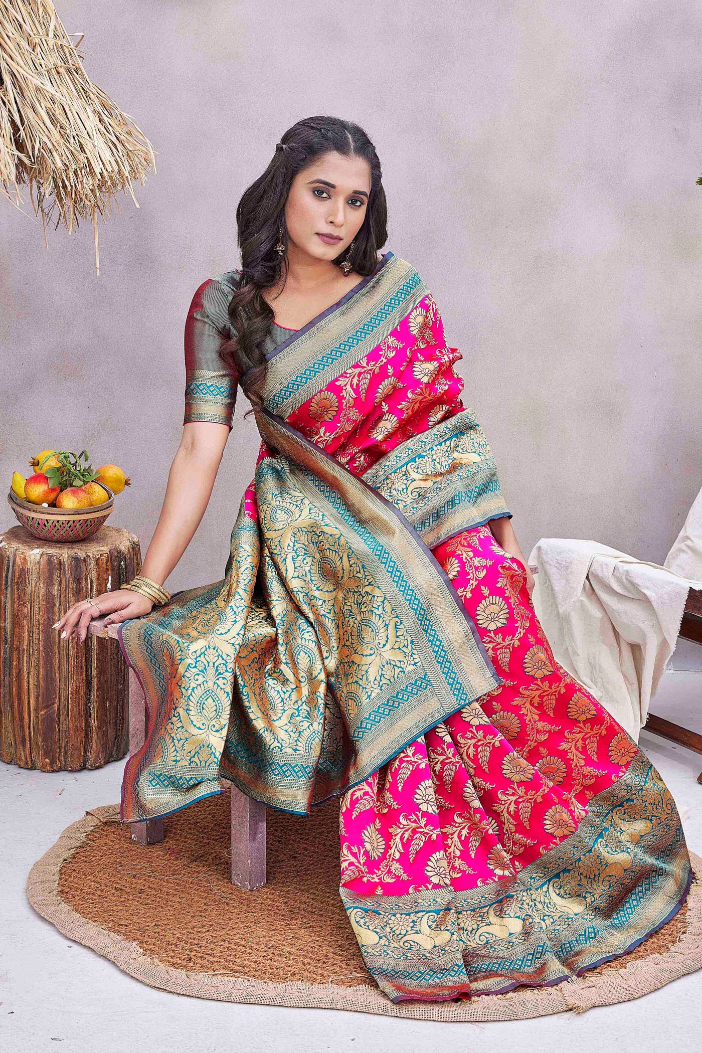 Floral Woven Design Zari Baluchari Saree