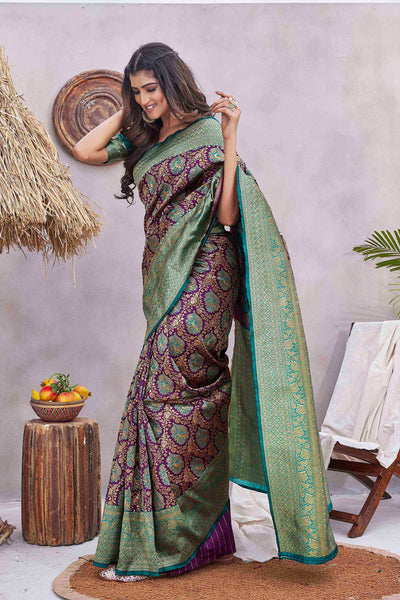 Floral Woven Design Zari Baluchari Saree