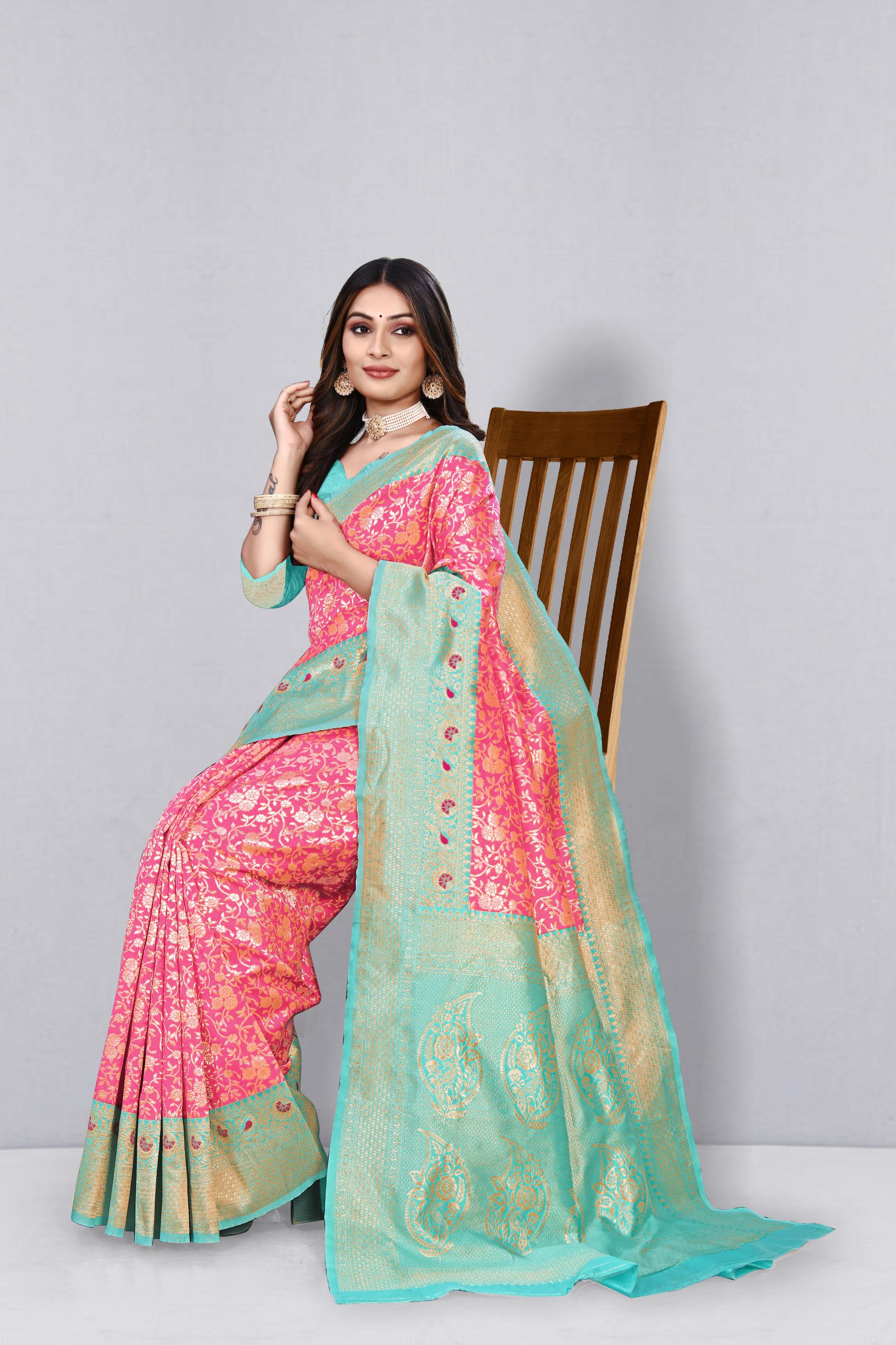Woven Design Floral Zari Banarasi Saree